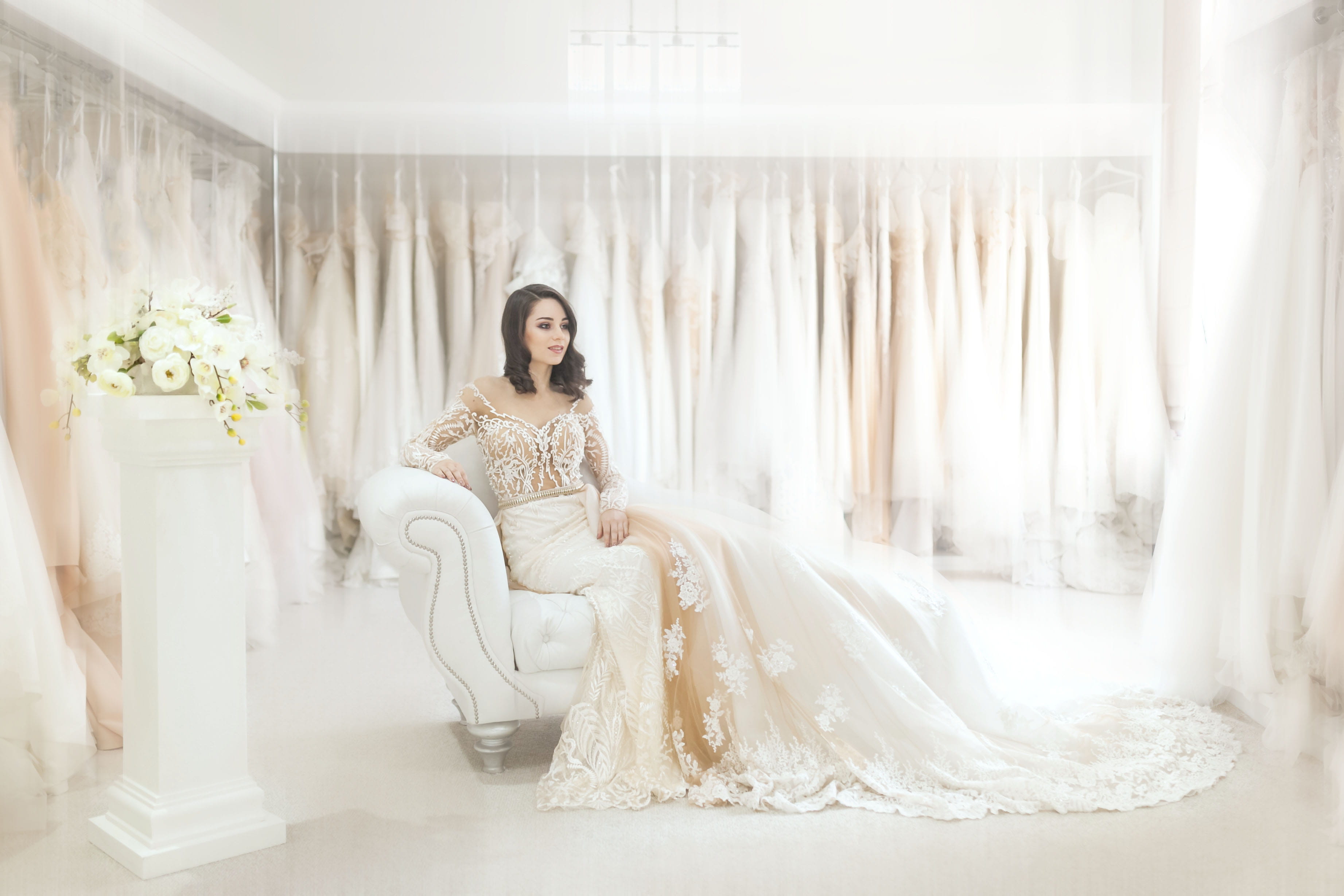 young adult, women, young women, adult, wedding, flower, chaise lounge, white color, event, flower arrangement, couch, flowering plant, laced, beautiful, HD Wallpaper
