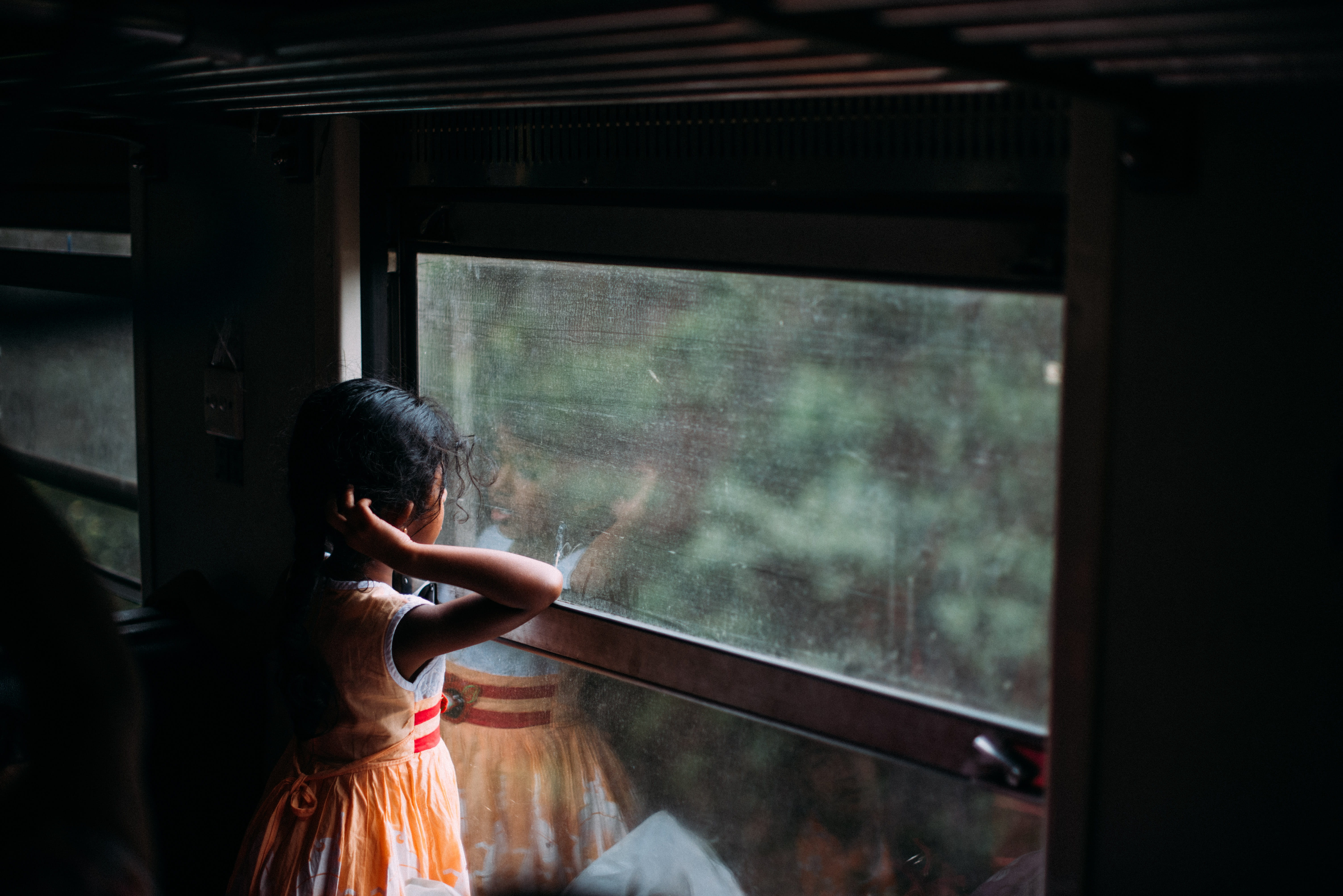 white, traveler, asium, calm, girl, traveling, hairstyle, beside, glass - material, window, daytime, women, train, sleeveless, looking, day, looking out, HD Wallpaper