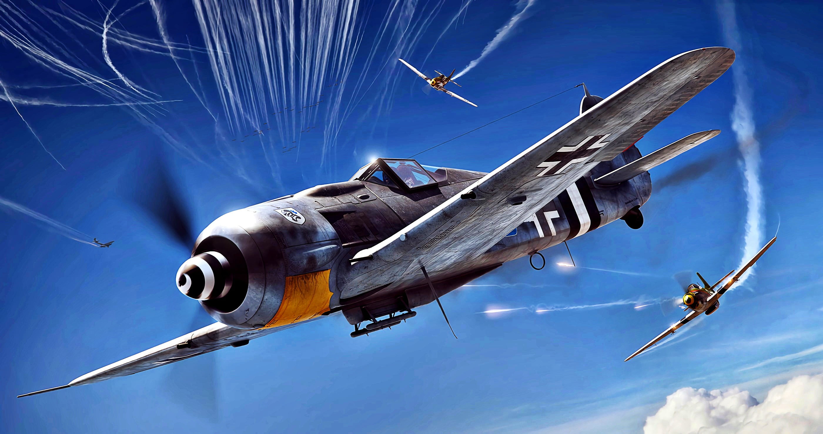 Sturmbock, 2K, P-51D, attack, vapor trail, Fw.190A-8/R8, JG4, HD Wallpaper
