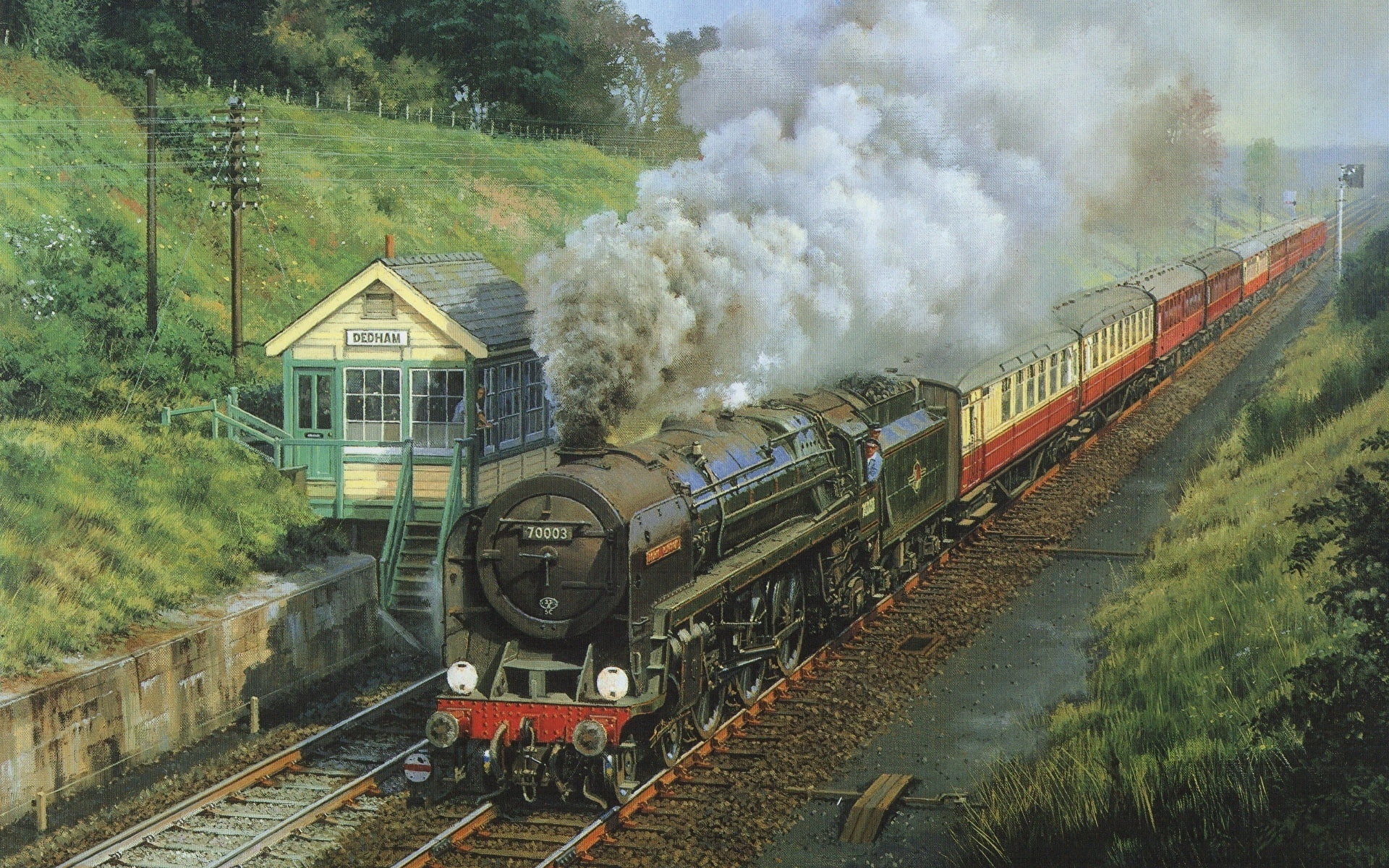 humo, 1080P, tren, estacion, vapor, HD Wallpaper