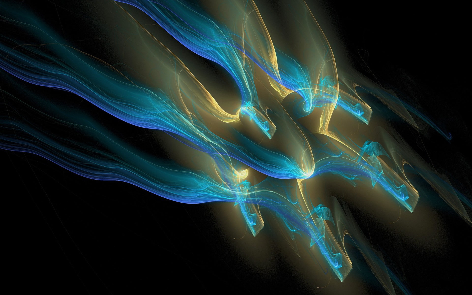 abstract, black background, light trails, 1080P, minimalism, blue, lines, digital art, HD Wallpaper
