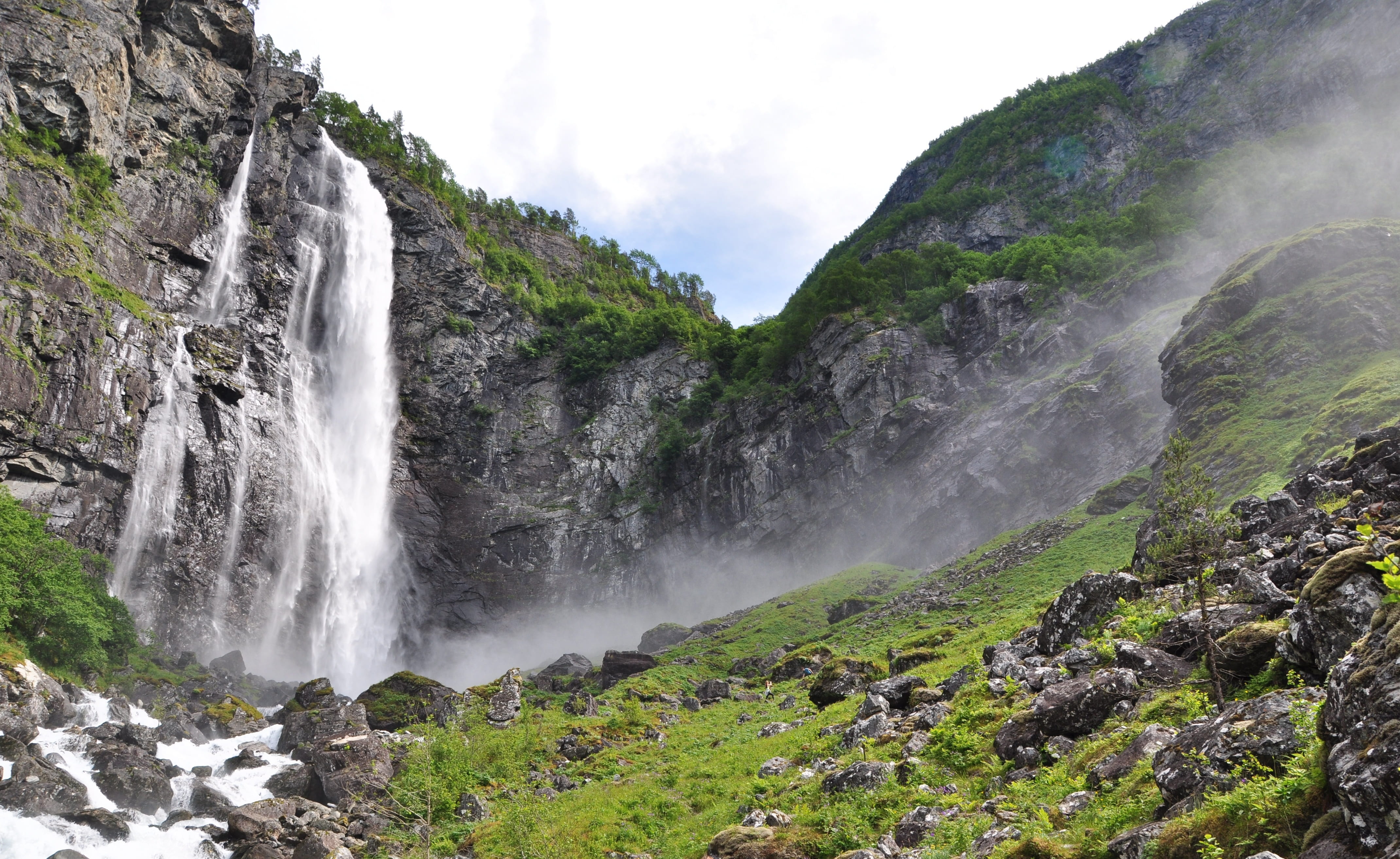 no people, power in nature, beauty in nature, waterfall, 4K, day, rock, nature, flowing water, sky, rock - object, long exposure, fig fossen, scenics - nature, HD Wallpaper