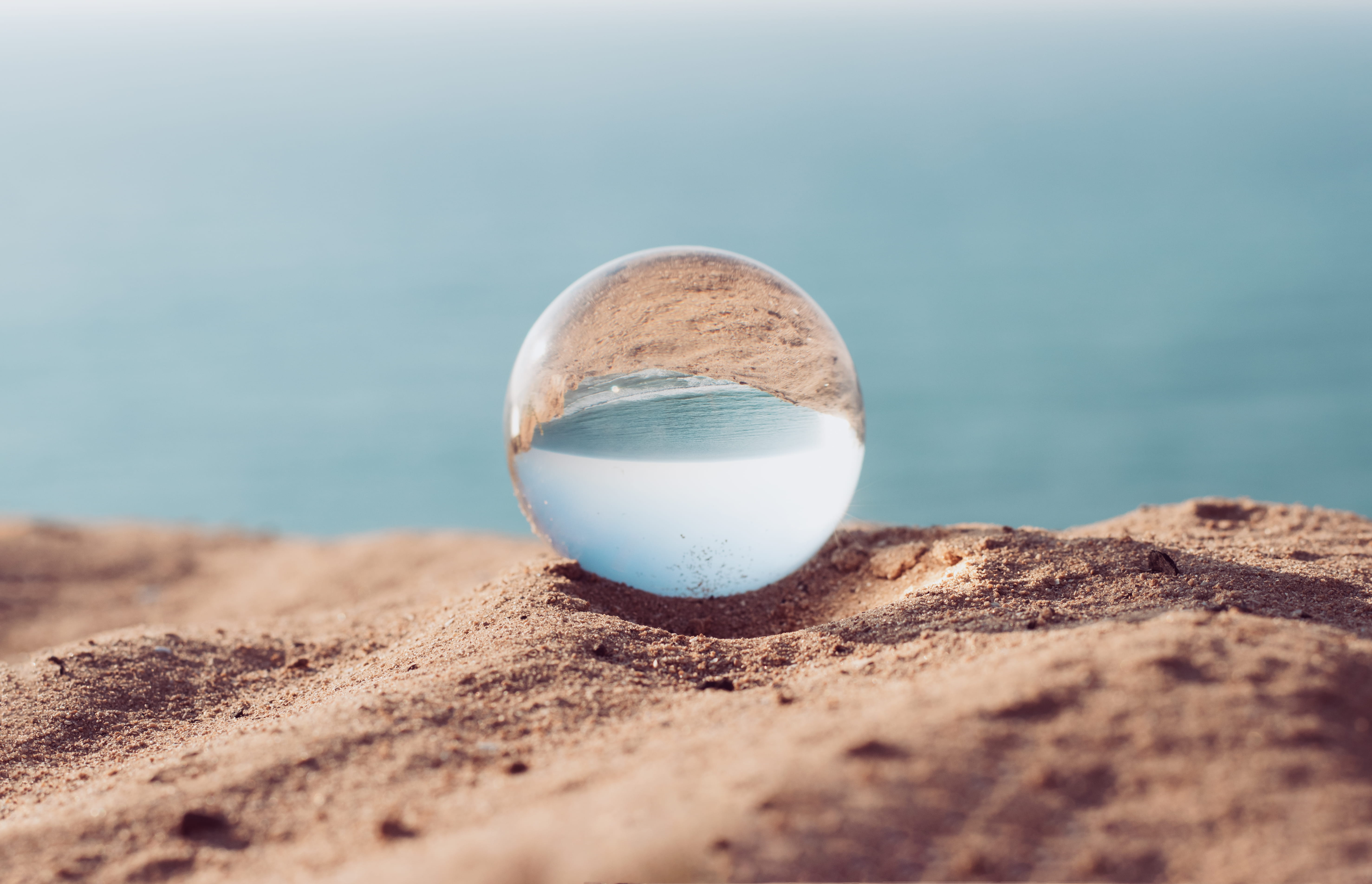 glass ball, ball, vacations, sun, crystal ball, ground, sunny, ideas, 5K, summer, wave, canon, ocean, no People, bokeh, coastline, beach, droplet, water, HD Wallpaper
