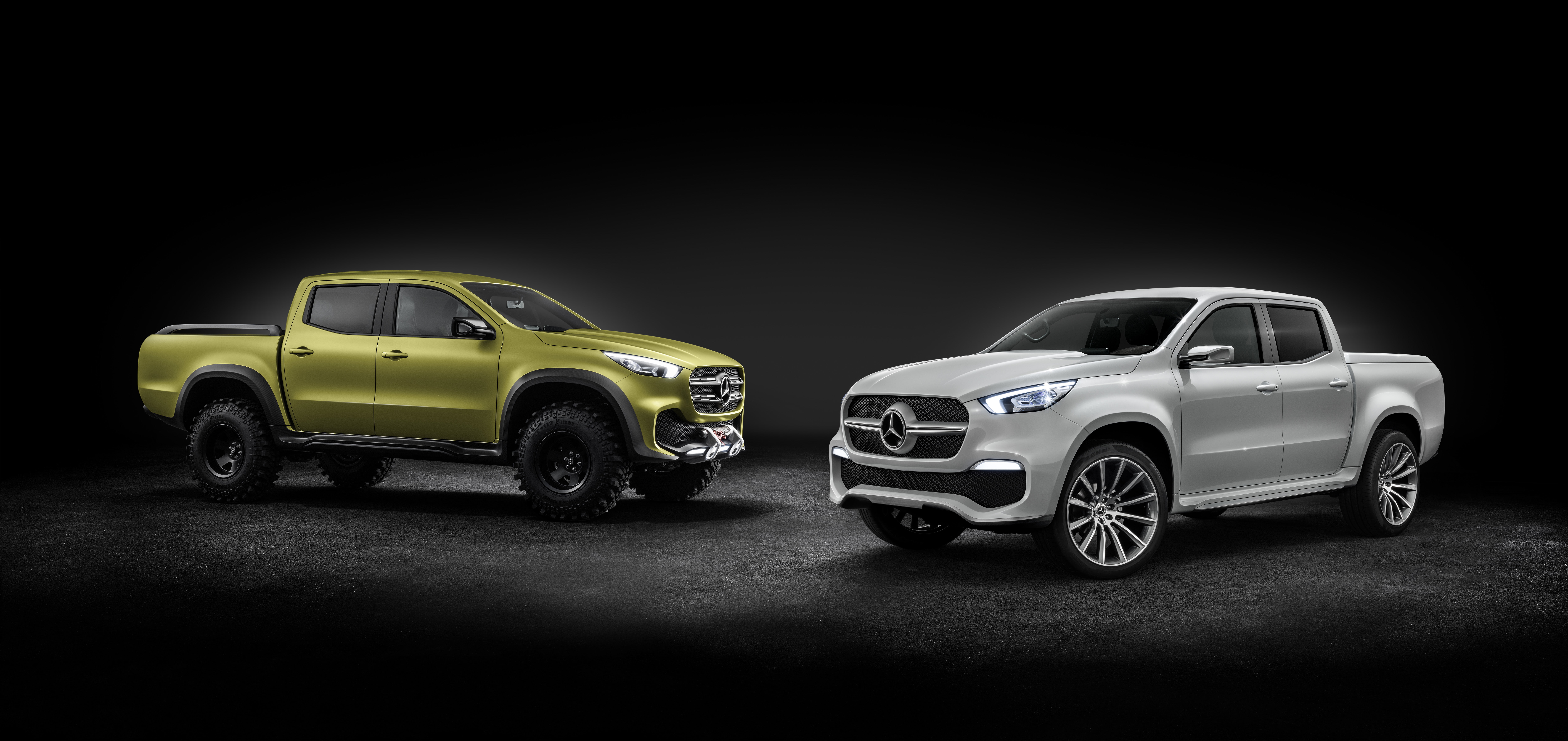 cab, benz, pickup, 2017, Mercedes Benz X Class, 8K, trucks, Concept Cars, crew, 4K, green, Pickup truck, 8K, mercedes, silver, two, illustration, HD Wallpaper
