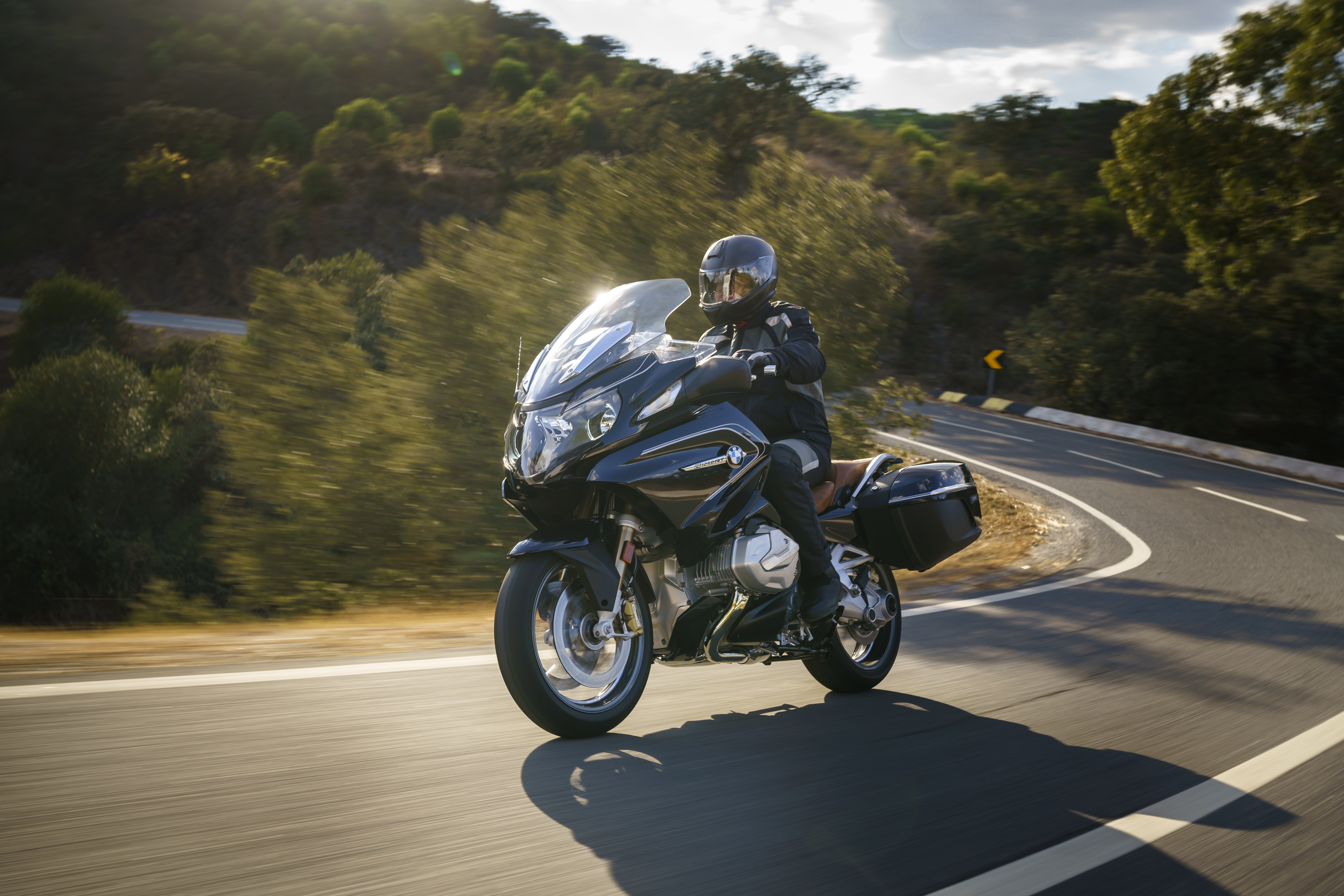 motorcycle, helmet, mode of transportation, crash helmet, 2019, 8K, day, ride, land vehicle, motion, tree, headwear, plant, r1250rt, road, real people, HD Wallpaper
