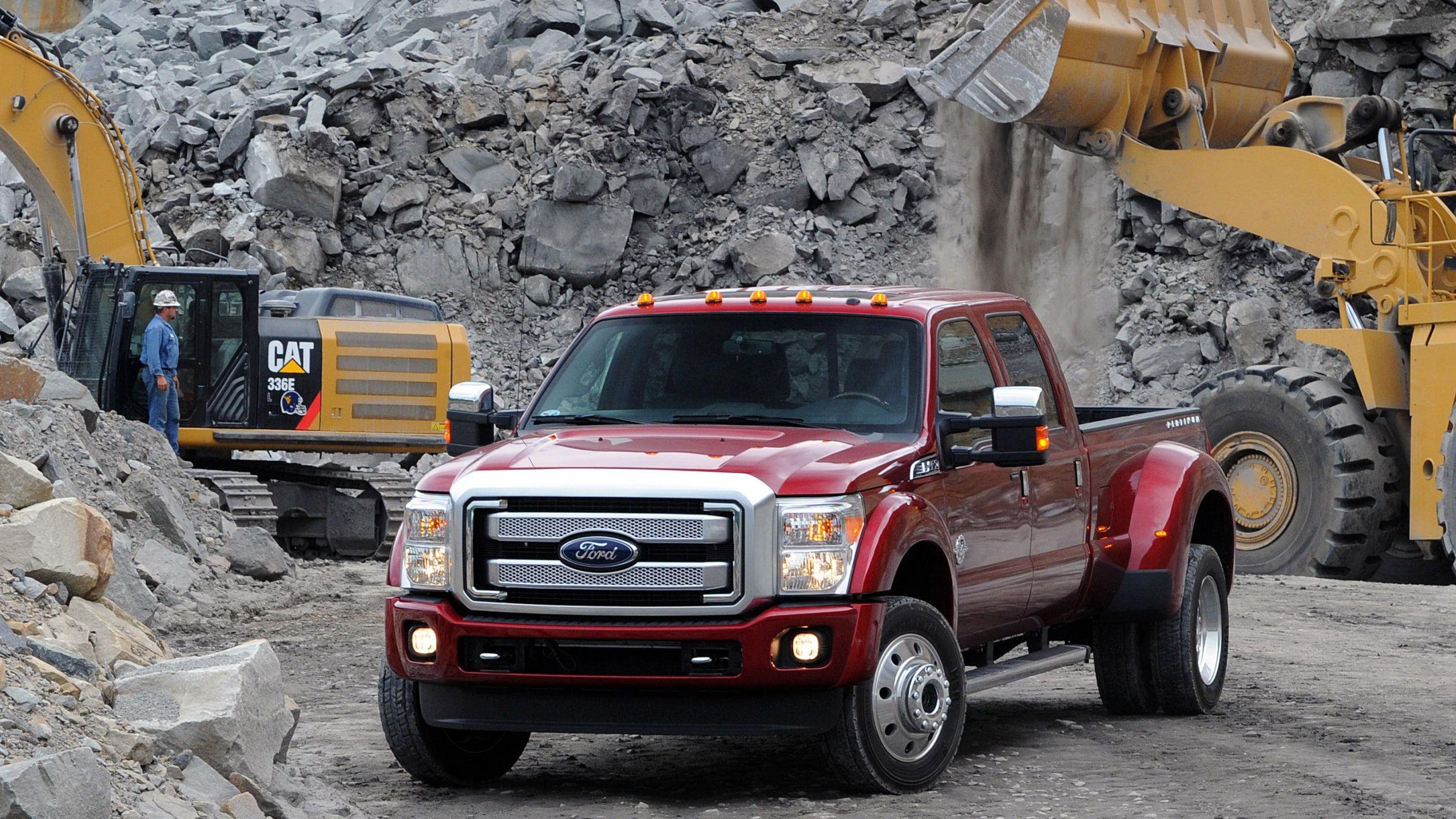 f, quarry, equipment, crew, truck, heavy, 2K, ford f450, site, super duty platinum, ford, pickup, red, near, cab, HD Wallpaper
