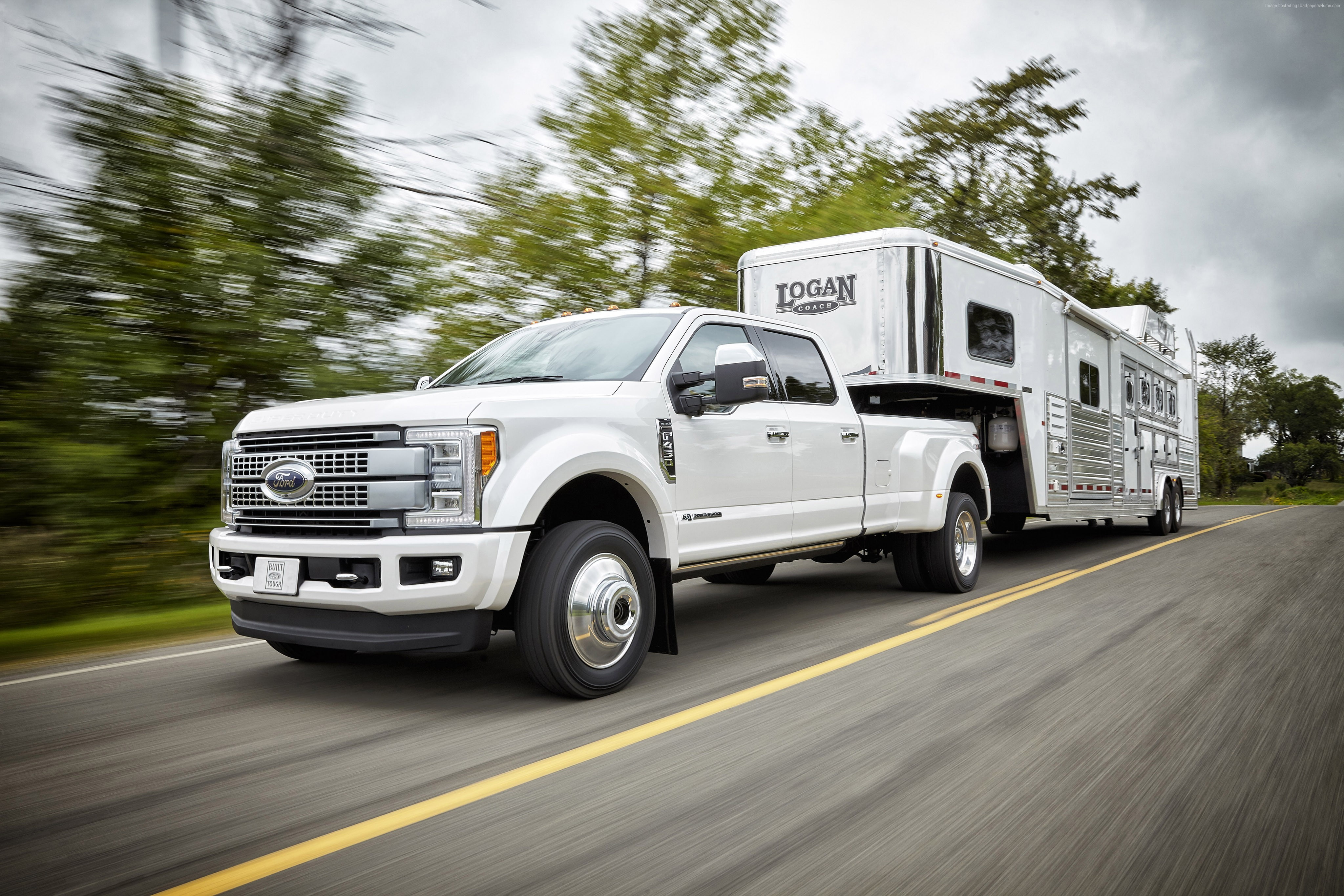 4K, white, crew, cab, super duty platinum, ford f450, HD Wallpaper