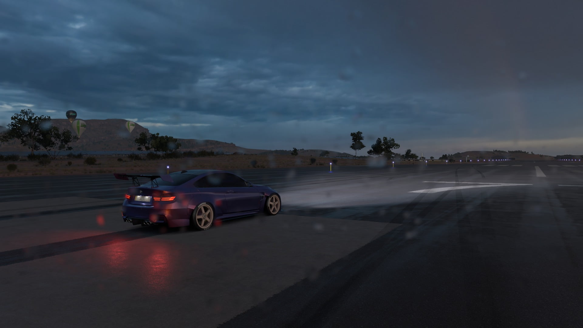clouds, airport, black, cloud - sky, rain, sky, street, night, motion, forza horizon 3, BMW M4 Coupe, outdoors, dusk, 1080P, mountain, road, on the move, HD Wallpaper