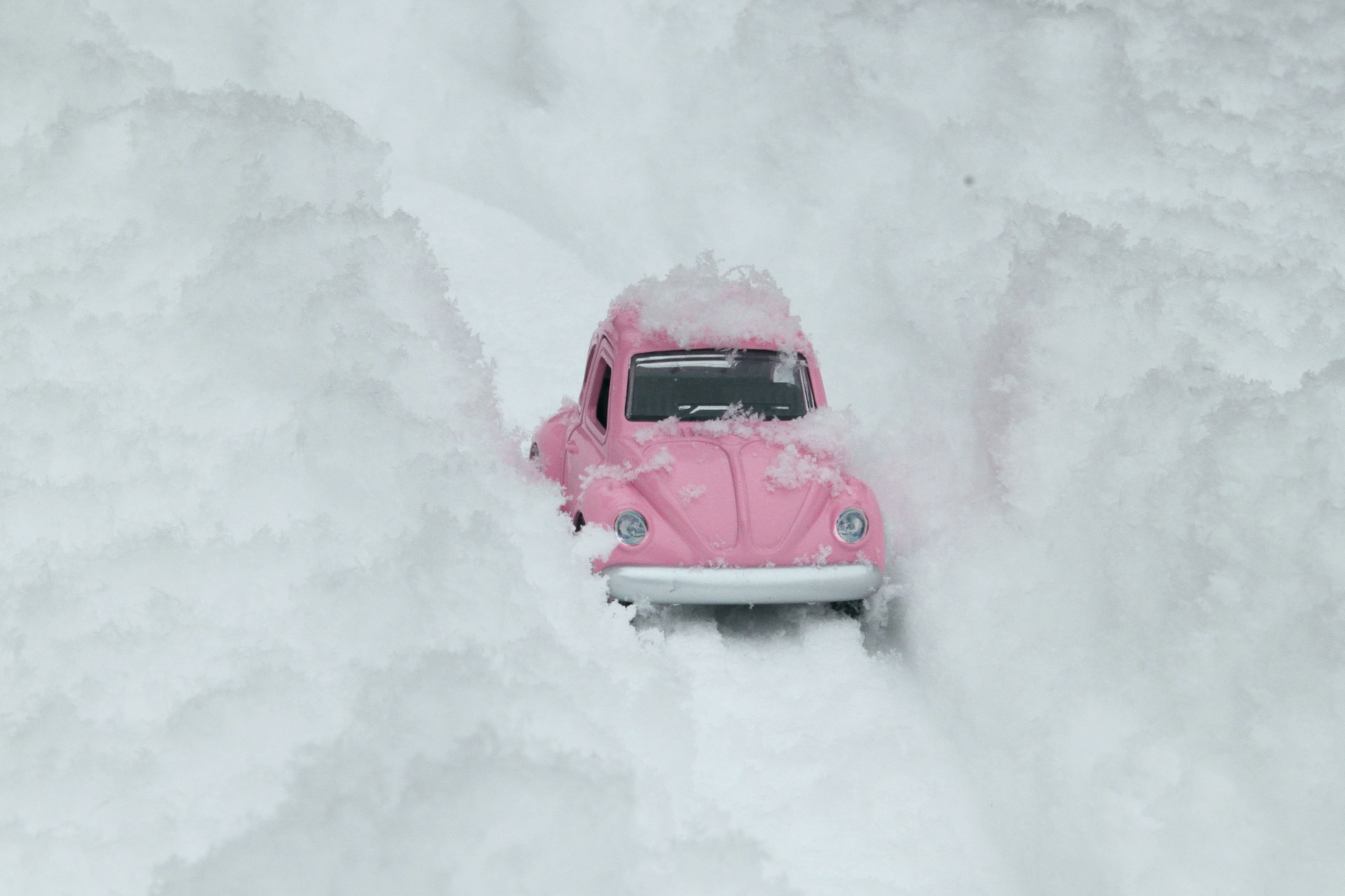 pink, manipulation, kocaeli, classic car, pond, vw, bug, white color, heavy snow, strong, horas, rubber, cold temperature, car, volswagen openable, the postcard, HD Wallpaper