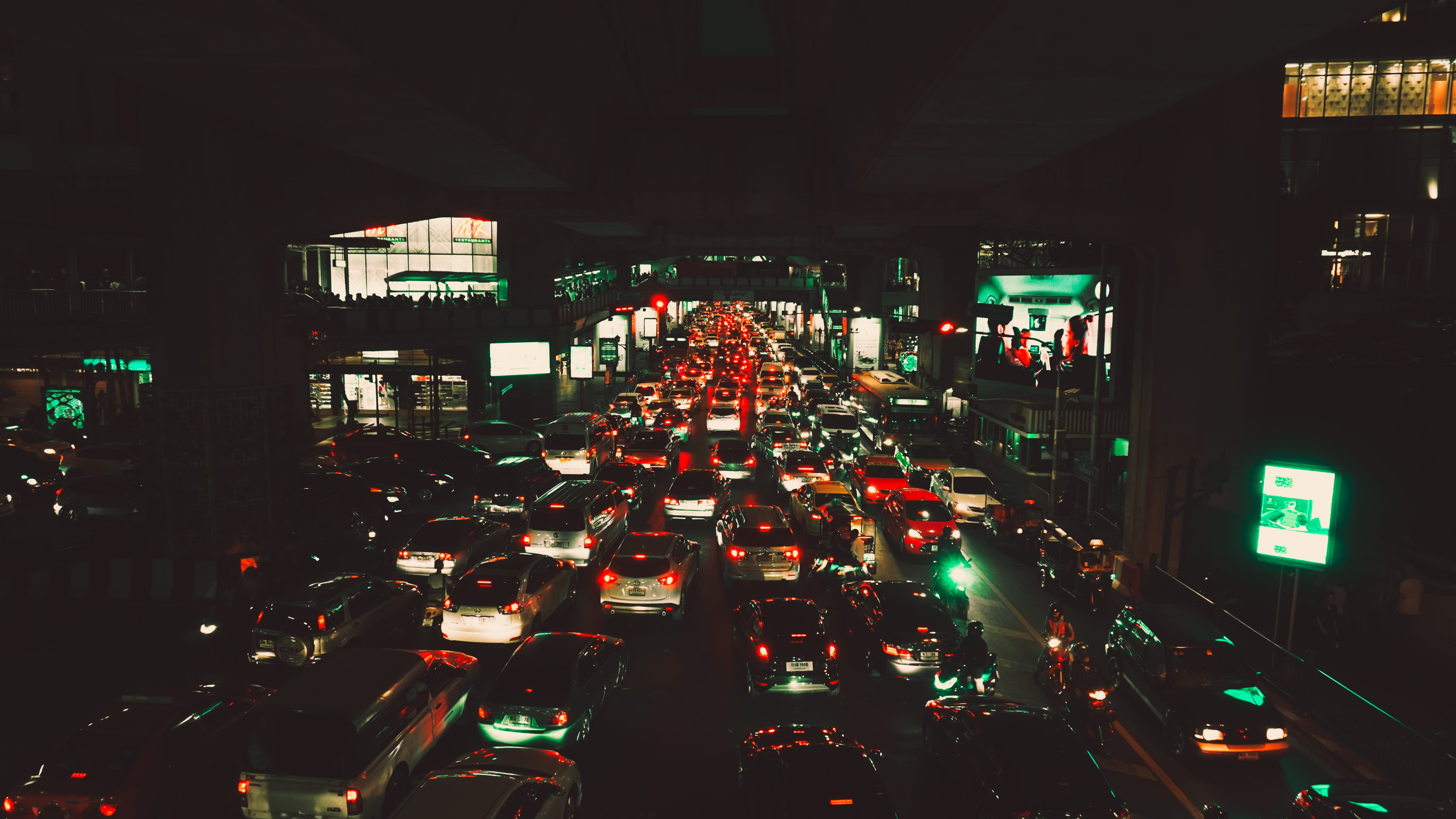 transportation, motor vehicle, illuminated, traffic, street Light, traffic Jam, lighting Equipment, land Vehicle, urban Scene, thailand, light, siam, downtown District, HD Wallpaper