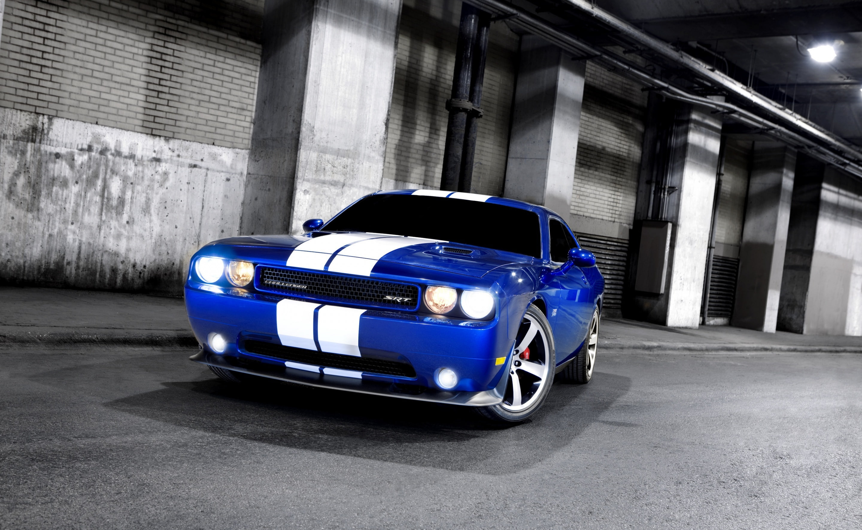 illuminated, 2K, parking lot, street, Challenger, blue, no people, Cars, built structure, mode of transportation, architecture, city, sports car, car, HD Wallpaper