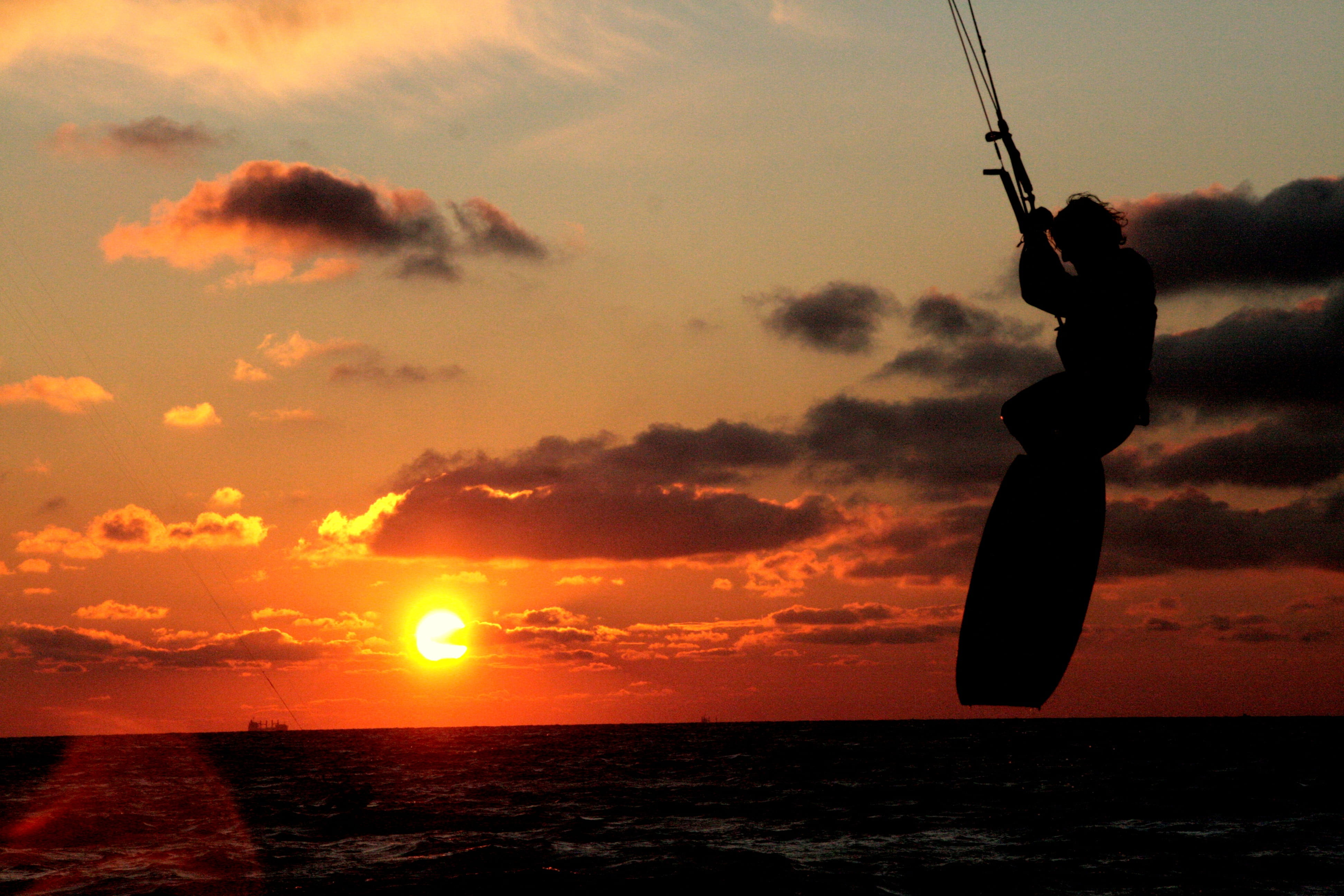 sun, orange color, sunset, summer, leisure activity, outdoors, sporty, scenics - nature, fitness, sky, beauty in nature, kiteboard, wind drift, recreational sports, HD Wallpaper