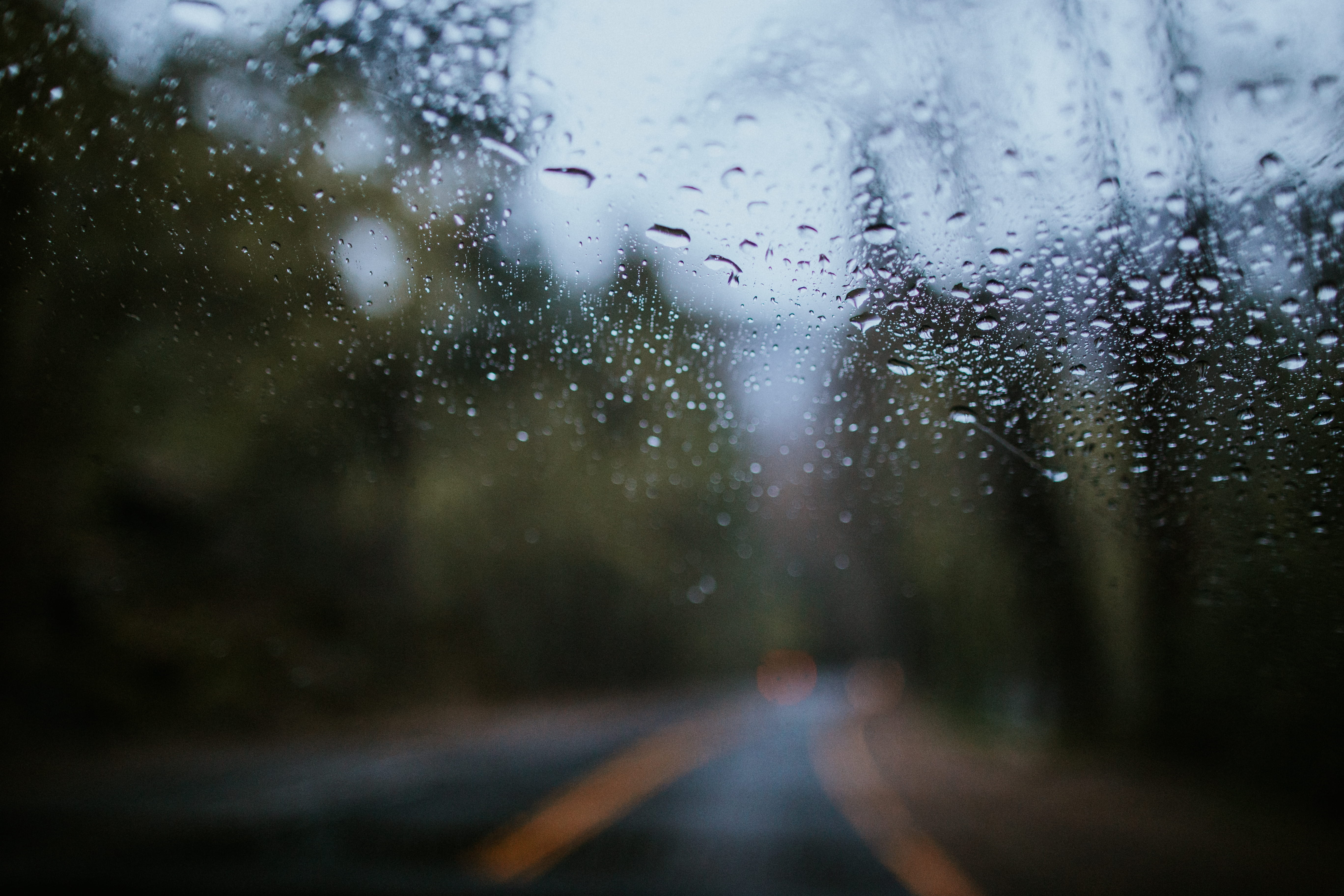 raindrop, sky, indoors, road, shrouded, 5K, drop, wet, view, glass, storm, plant, window, nature, tree, forest, windshield, droplets, explore, glass - material, HD Wallpaper