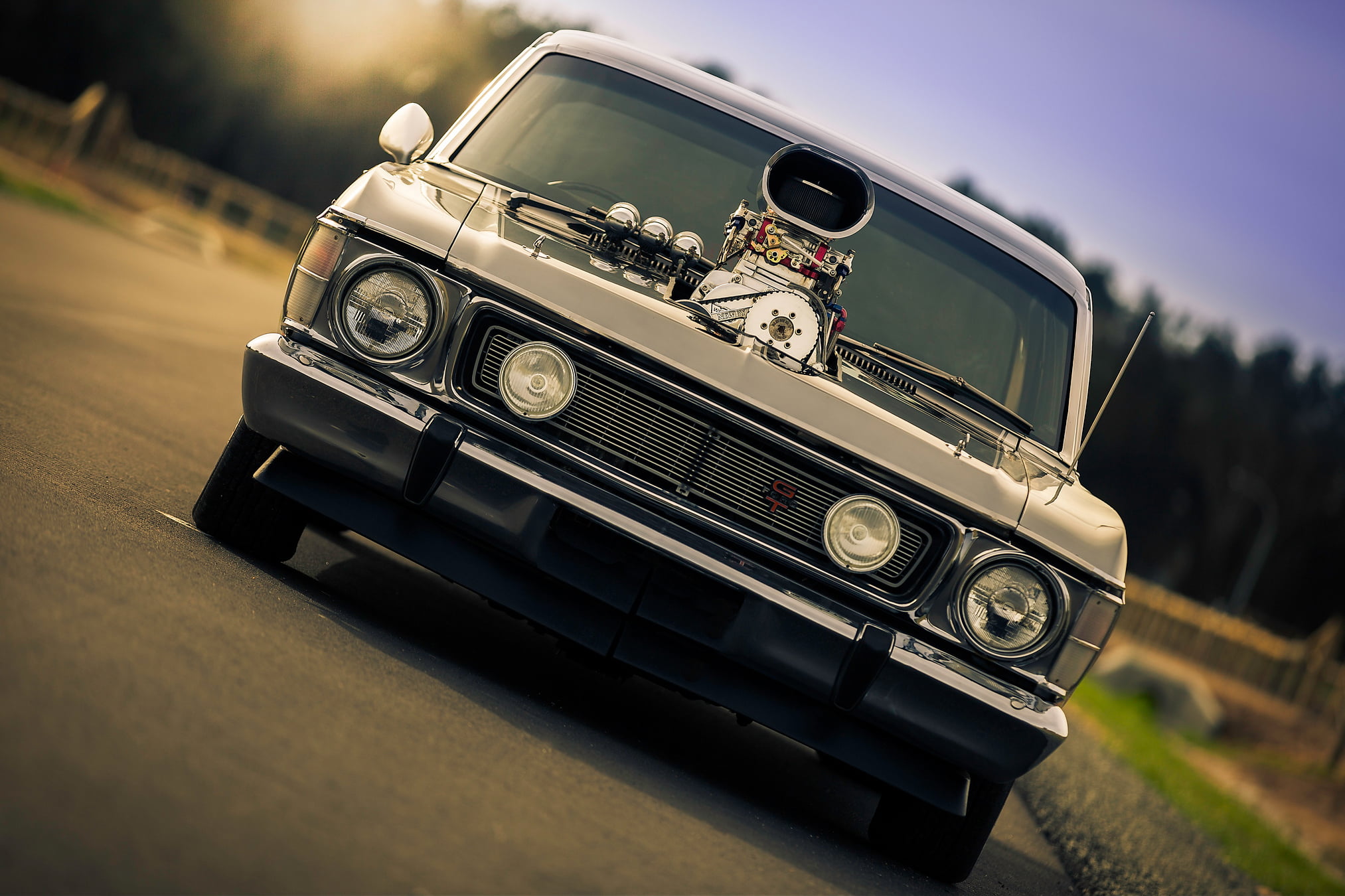 silver, muscle, retro styled, motor vehicle, obsolete, chrome, transportation, focus on foreground, car, technology, land vehicle, antique, day, sky, 1080P, HD Wallpaper
