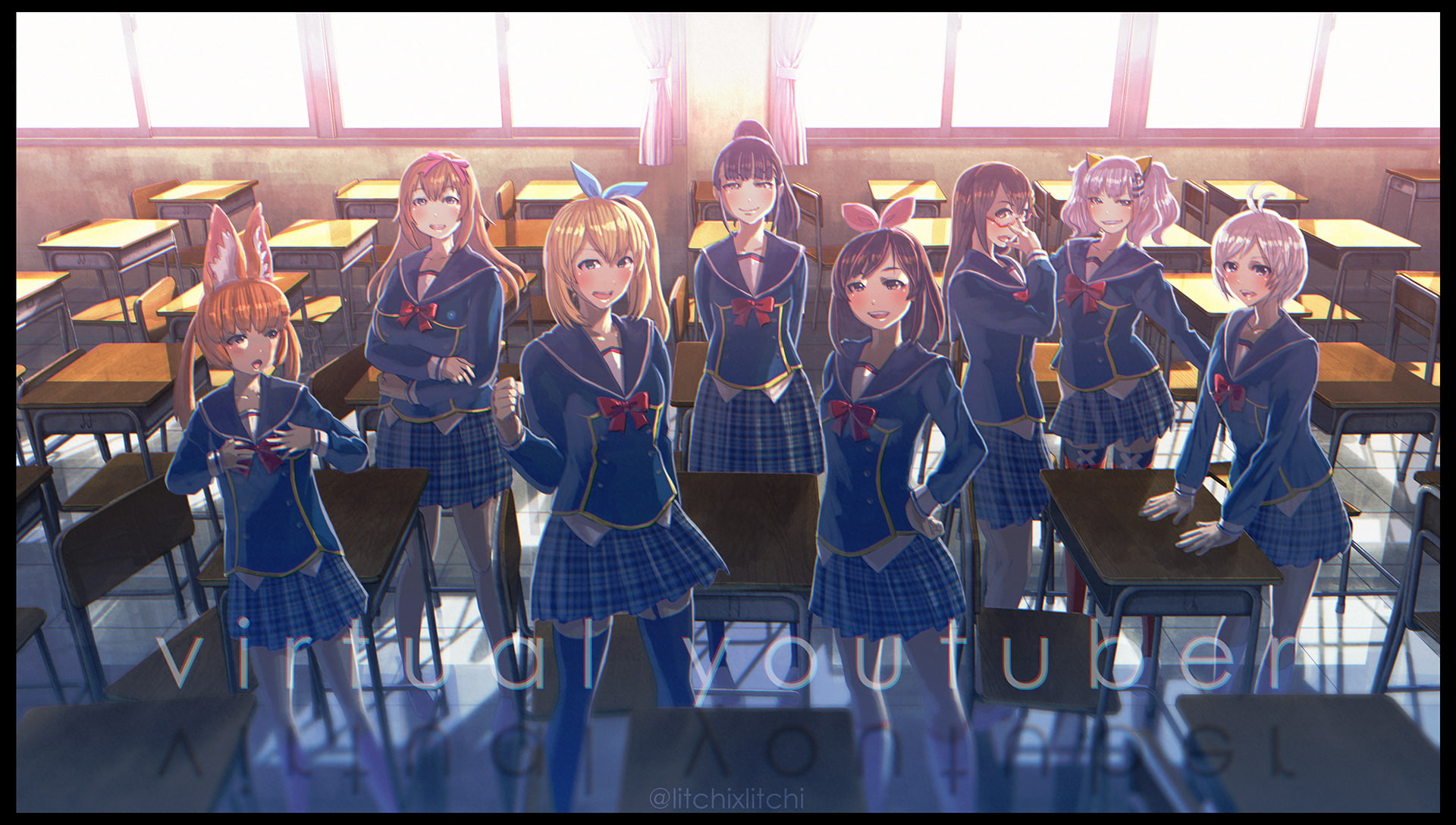 fujisaki, akari, aoi, 1080P, channel, tokino, sora, seifuku, crossover, fuji, yua, konachan, kaguya, group, com, watermark, mirai, 258225, (youtube), kizuna, HD Wallpaper