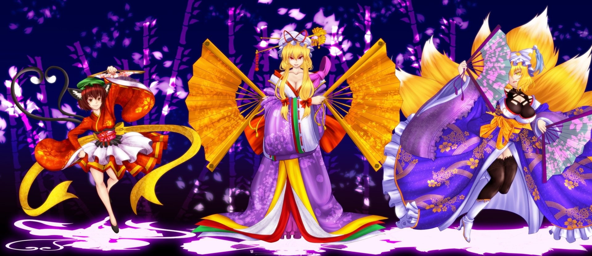 1080P, Anime, Ran Yakumo, Yukari Yakumo, Touhou, Chen (Touhou), HD Wallpaper