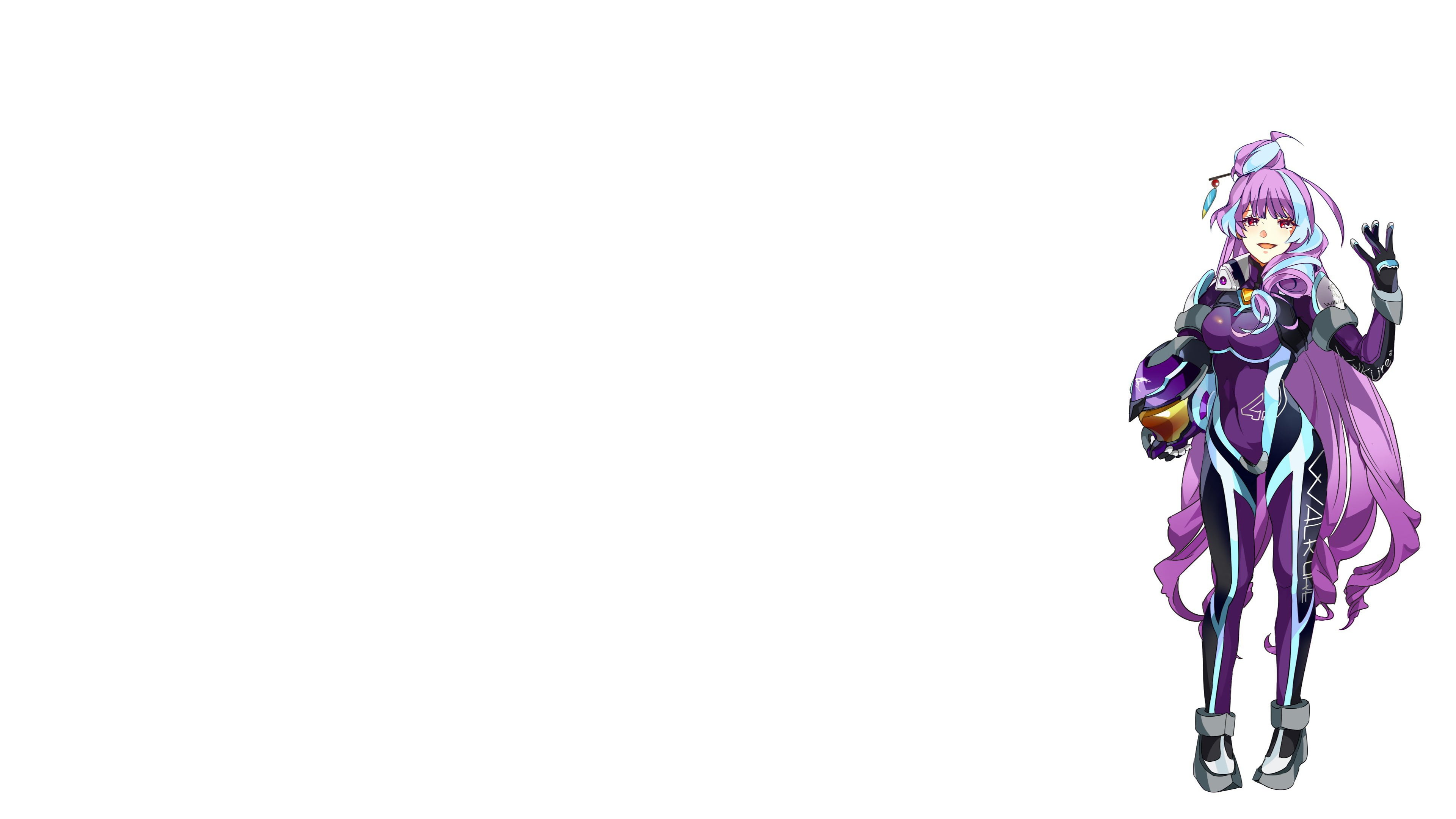 Mikumo Guynemer, white background, purple hair, 4K, long hair, anime girls, anime, Walküre, Macross Delta, HD Wallpaper