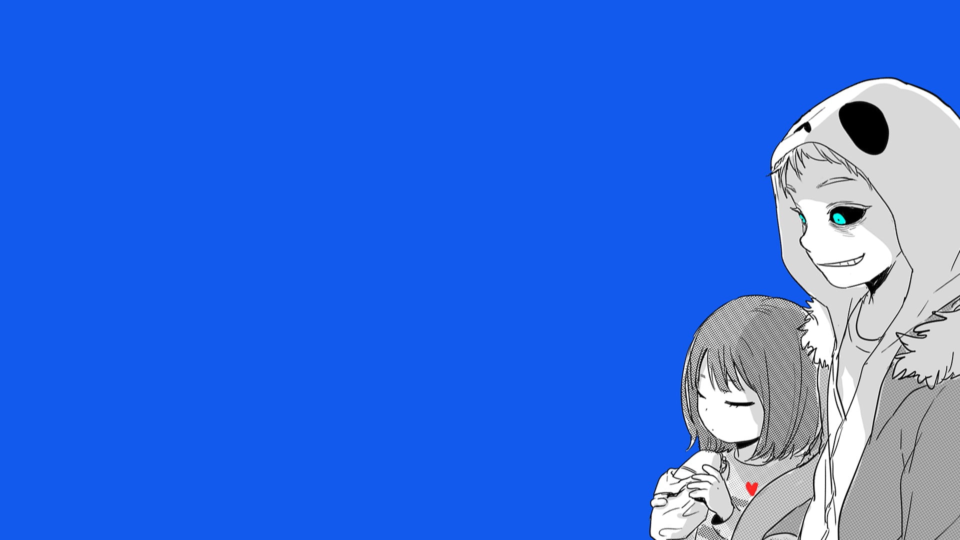 nature, colored background, mask, human representation, characters, sky, two, disguise, anthropomorphism, hoods, indoors, Frisk, simple background, Undertale, HD Wallpaper