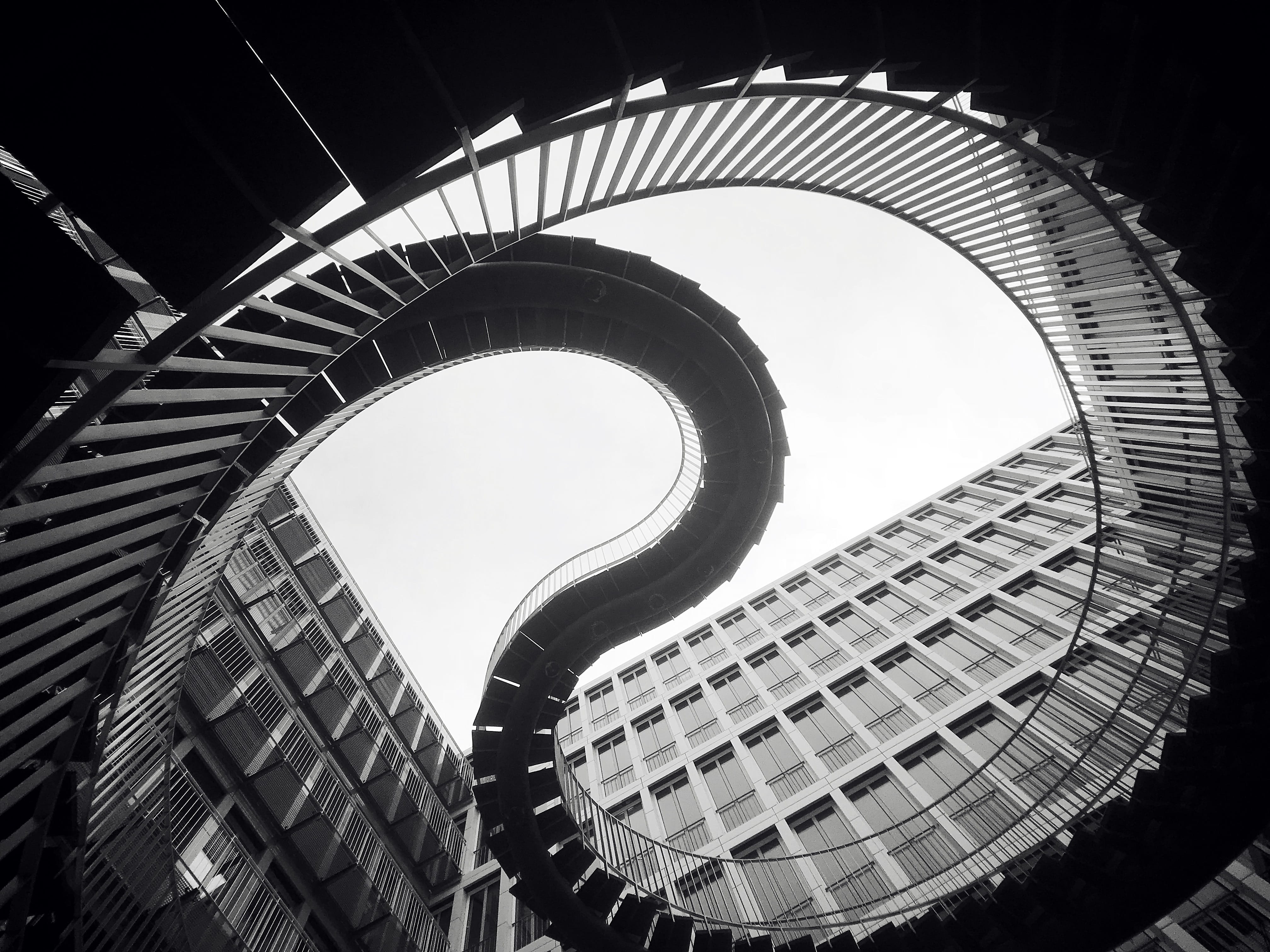no people, photo, münchen, ending, tall - high, munich, day, building exterior, bavarium, staircase, stair, city, tower, design, stairwell, shape, modern design, HD Wallpaper