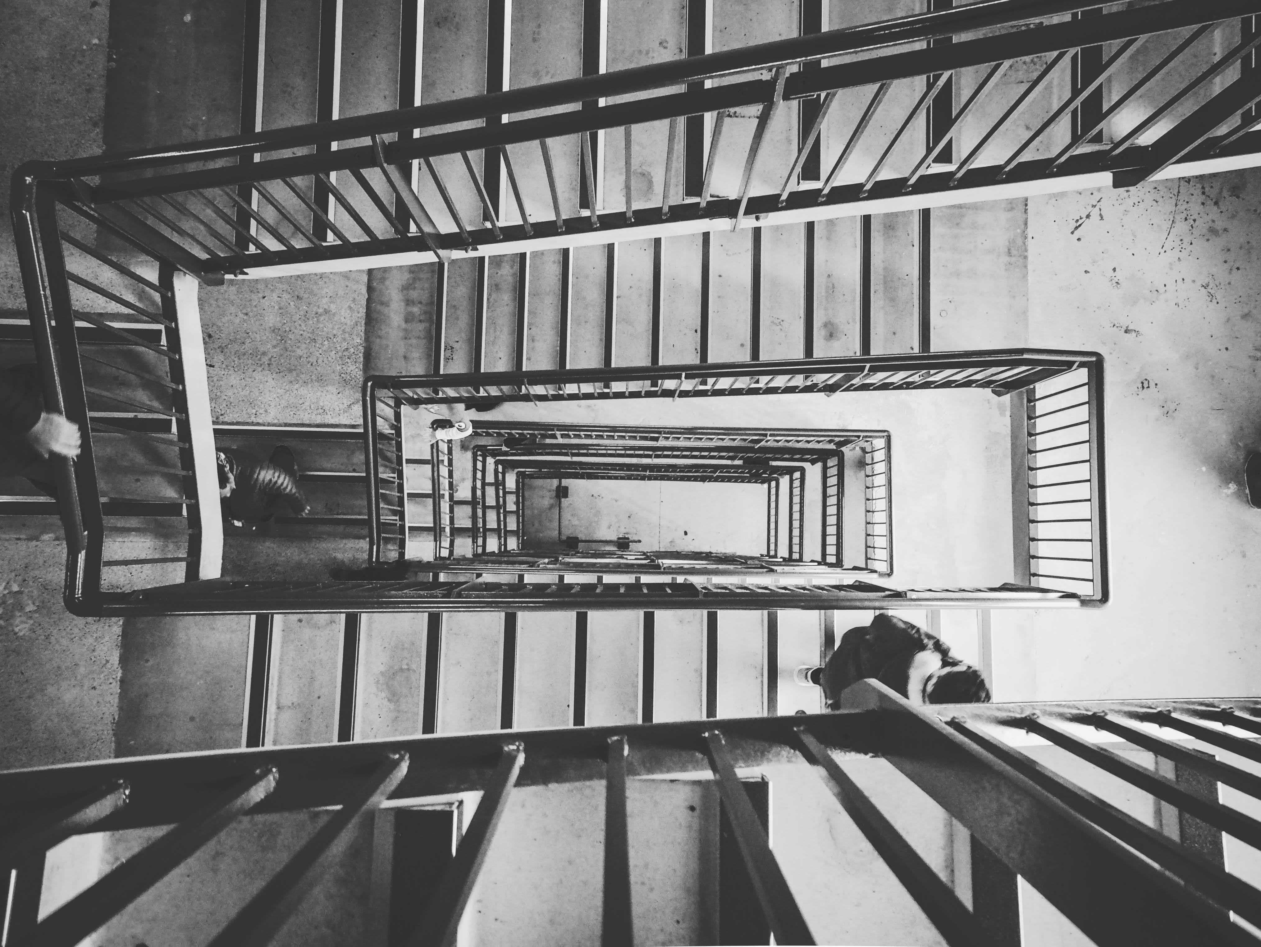 absence, architecture, stairway, pattern, photo, built structure, directly above, seat, looking down, indoors, 4K, empty, wood - material, no people, ceiling, HD Wallpaper