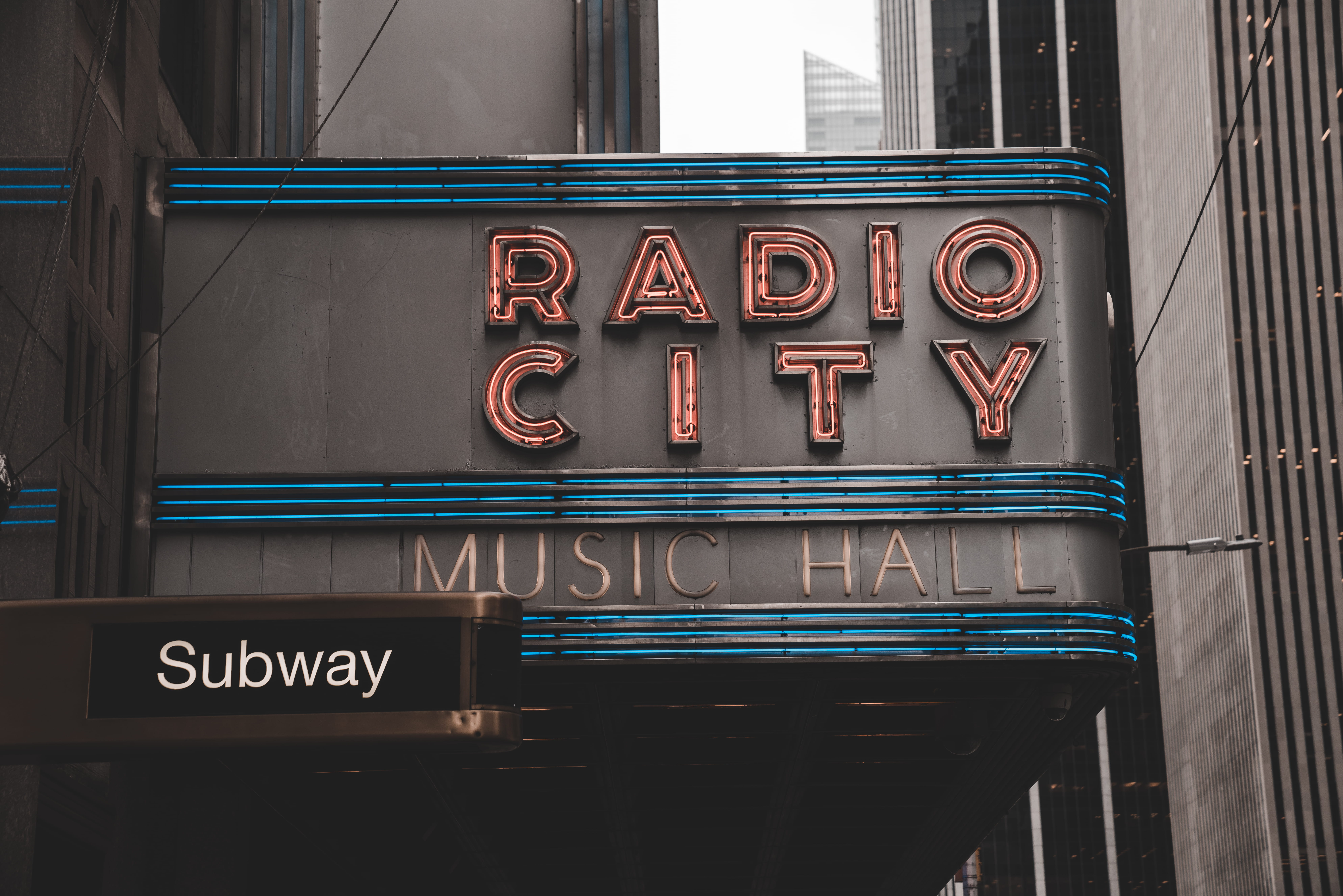 sign, communication, illuminated, information, Radio City, music hall, guidance, uSA, western script, outdoors, text, building Exterior, city, signboard, HD Wallpaper