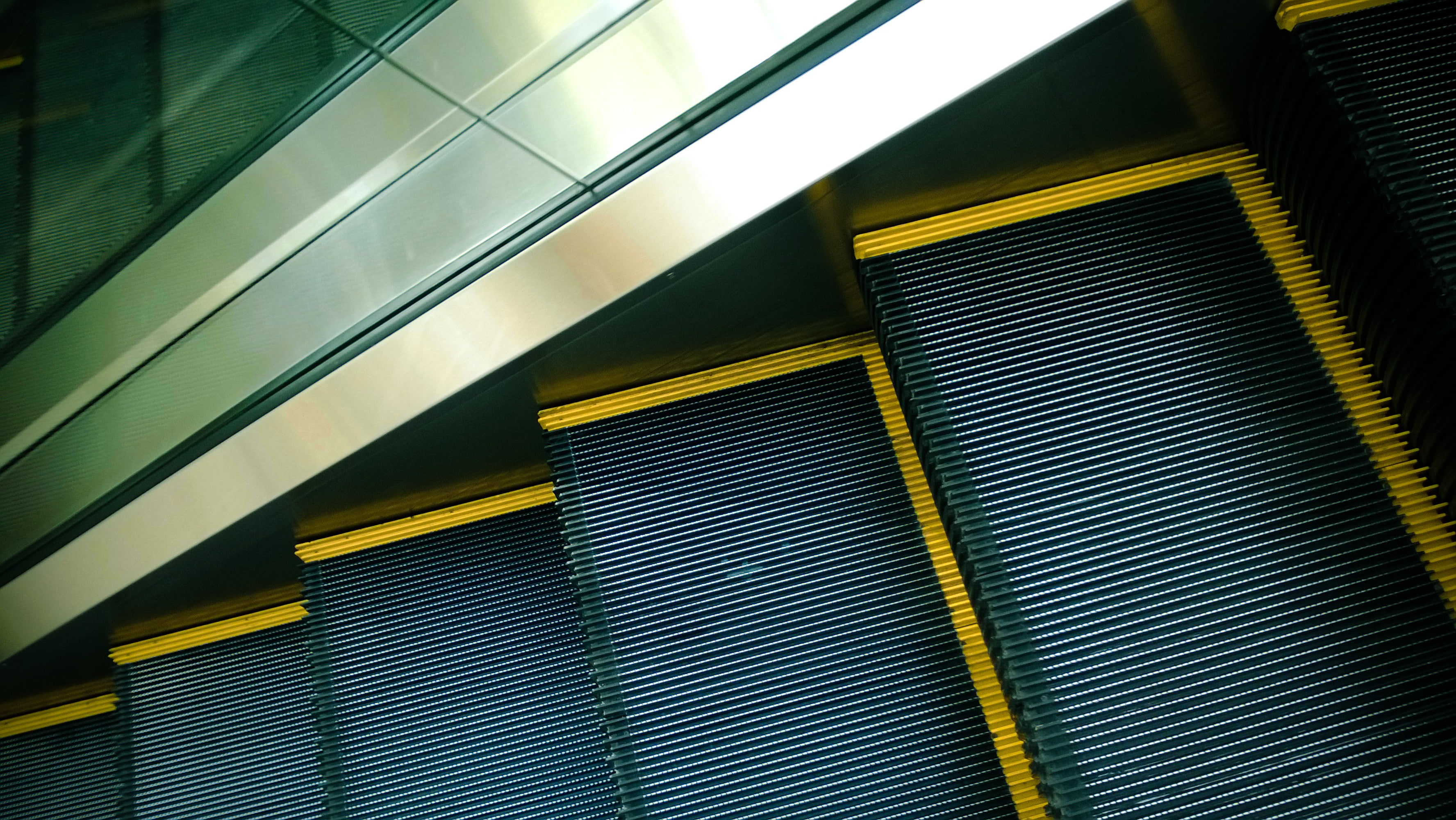 blinds, window, illuminated, metal, close-up, pattern, reflection, office, city, building, architecture, building exterior, escalator, built structure, HD Wallpaper