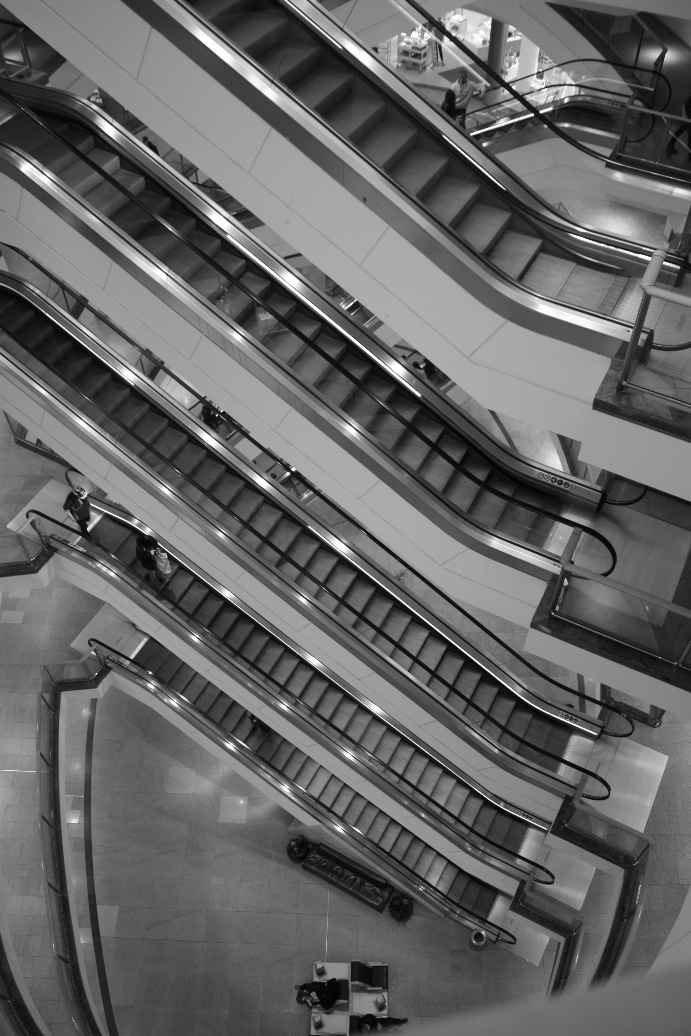 monochrome, 4K, escalator, Phone HD Wallpaper