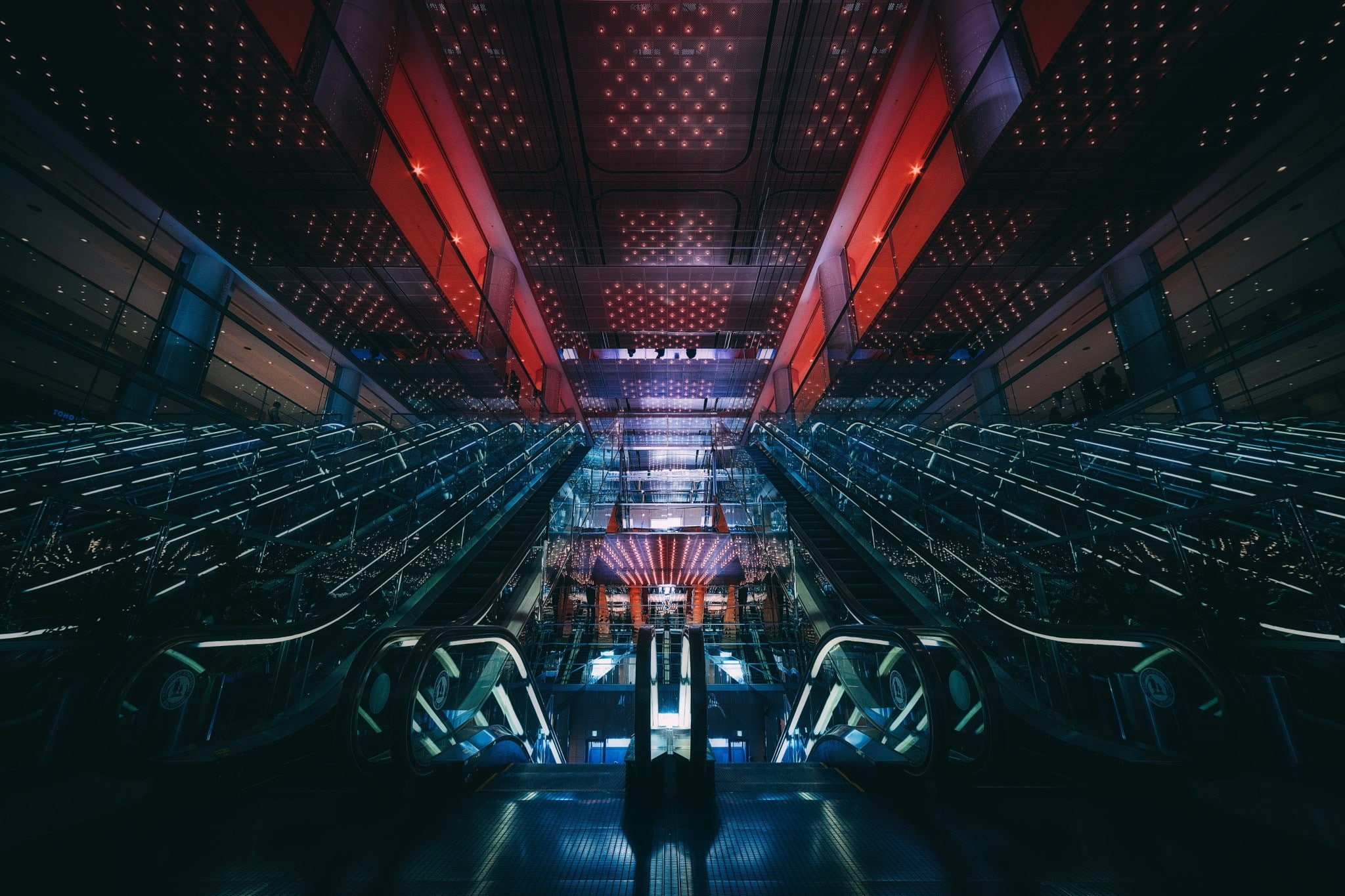 1080P, escalator, Asian architecture, HD Wallpaper