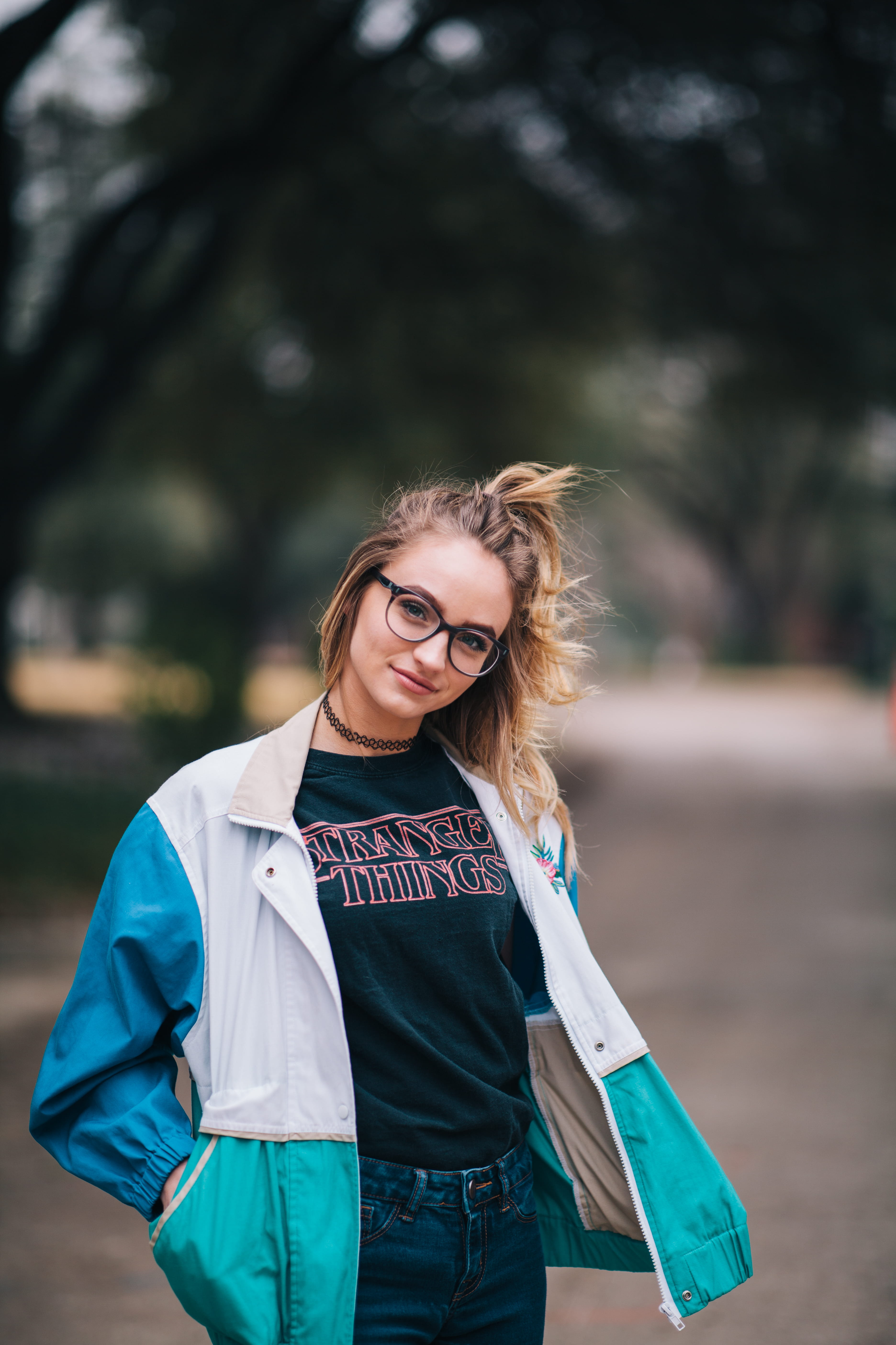 portrait, vintage, autumn, retro, cold, wearing, only Women, summer, street, outdoors, nature, jacket, one Person, cute, nerdy, park - Man Made Space, standing, Phone HD Wallpaper