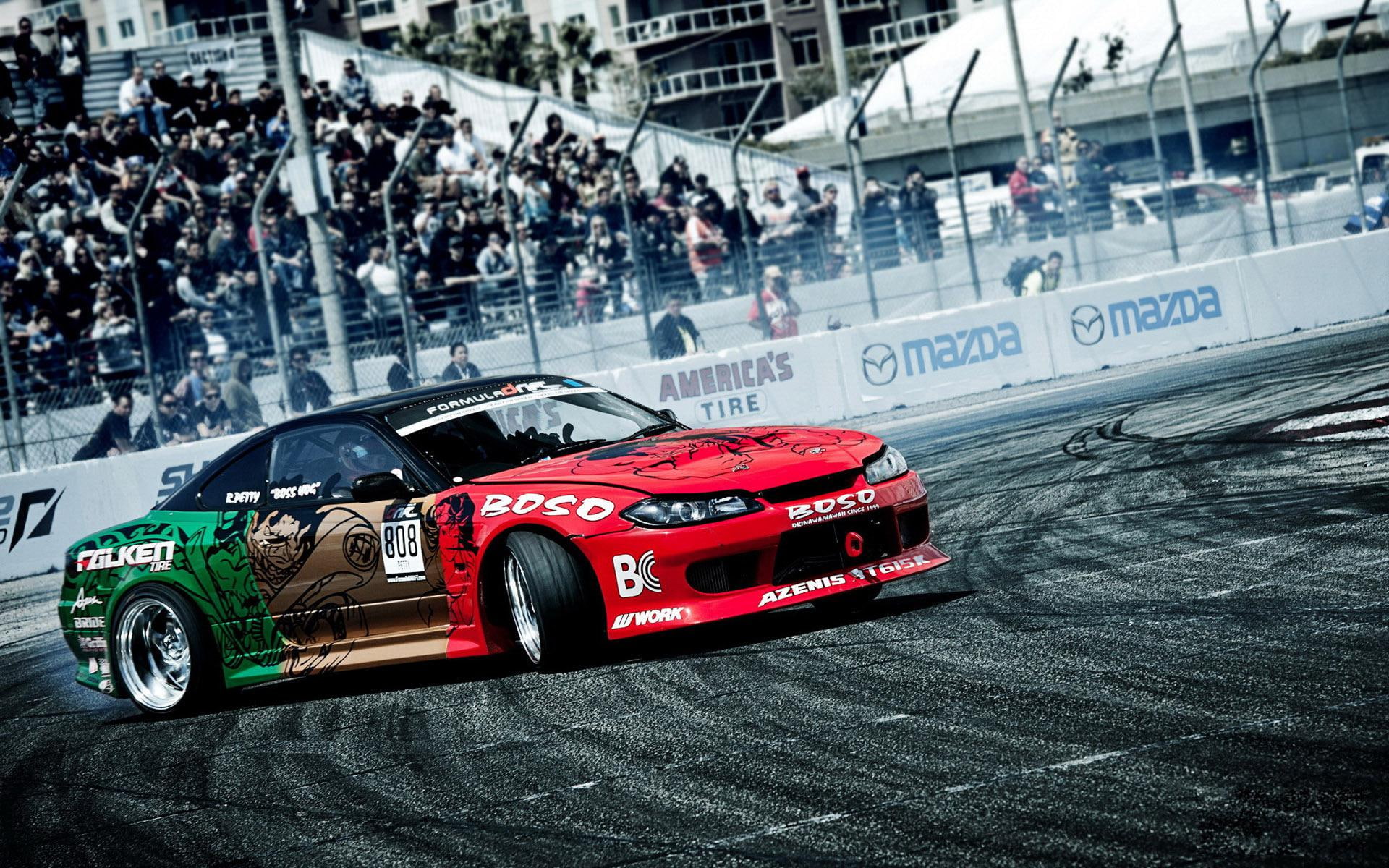 brown, nissan s15, racing, 1080P, nissan, green, 1920x1200, red, s, car, cars, HD Wallpaper