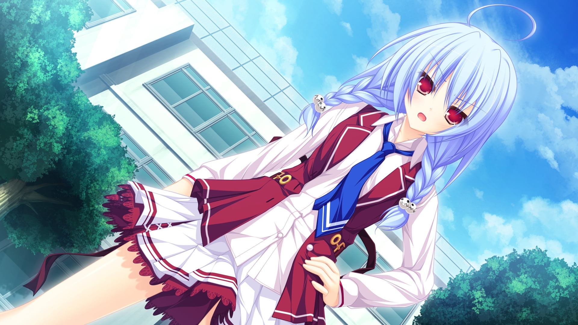 female, building exterior, low angle view, image, anger, mikagami mamizu, sunlight, lunaris filia, sky, day, plant, multi colored, tree, backgrounds, white, HD Wallpaper