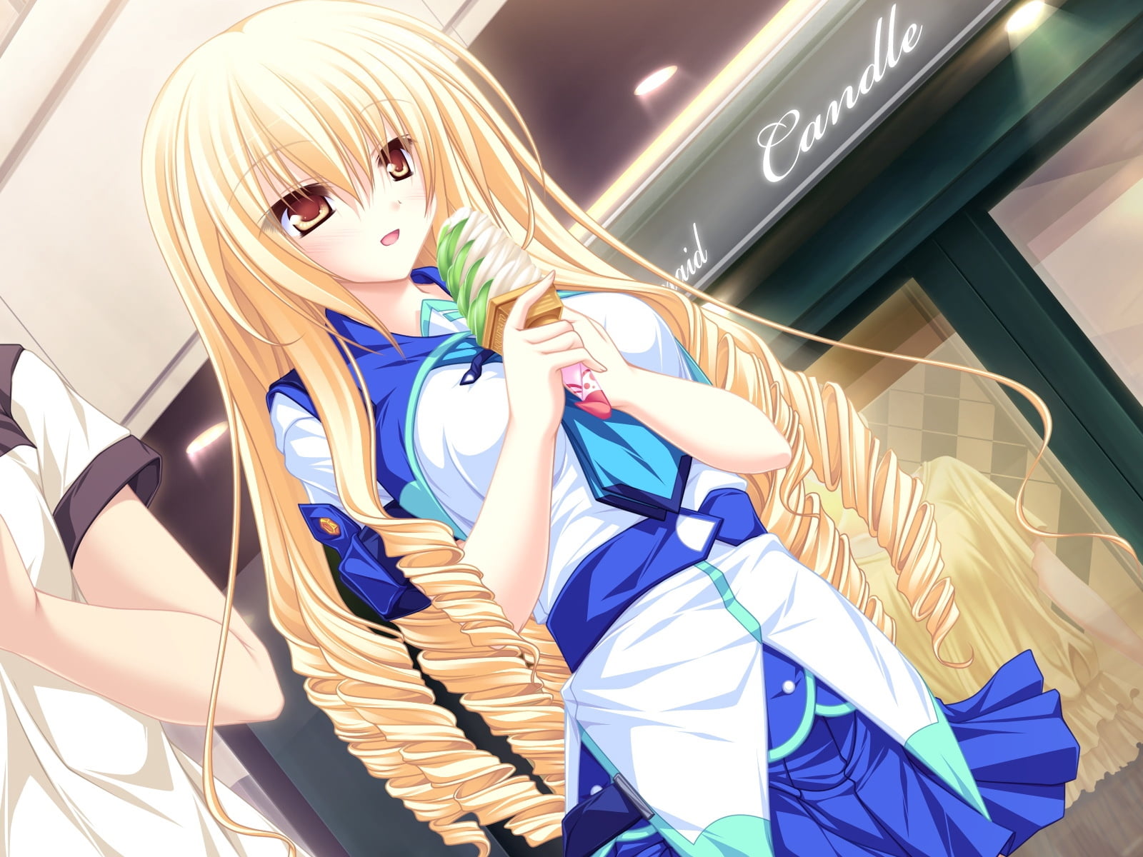 koshimizu rin, fashion, clothing, females, shopping mall, consumerism, female, one Person, shopping, ice-cream, blonde, 720P, beautiful, adult, indoors, HD Wallpaper