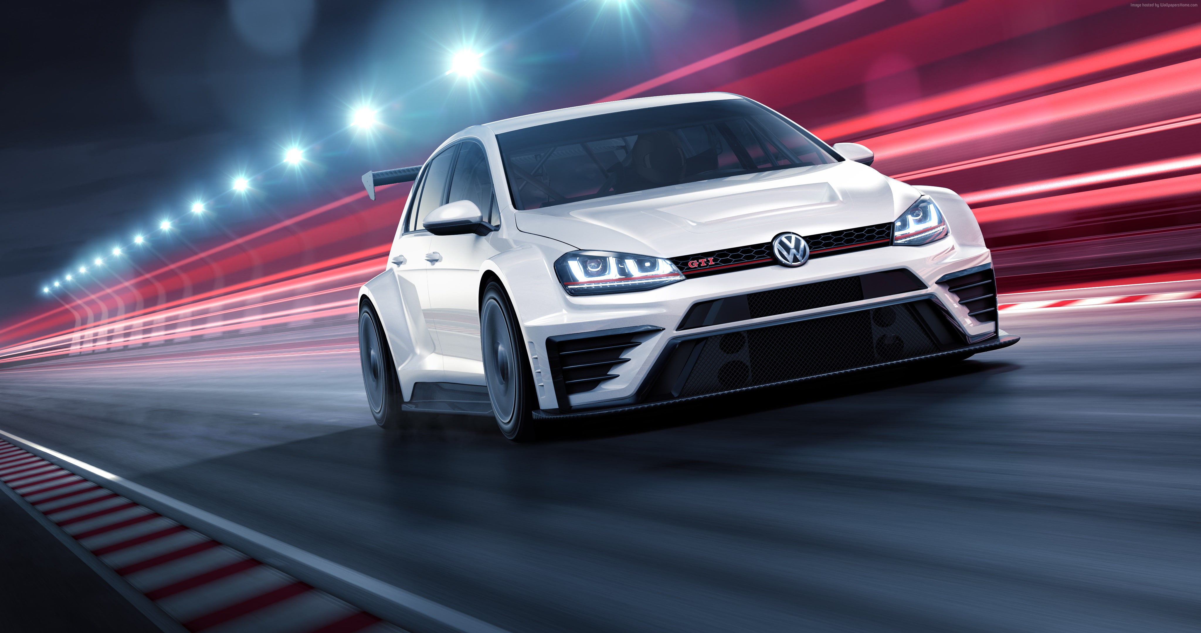 mode of transportation, speed, driving, transportation, white, red, lighting equipment, auto racing, road, land vehicle, Volkswagen Golf GTI TCR, wheel, HD Wallpaper