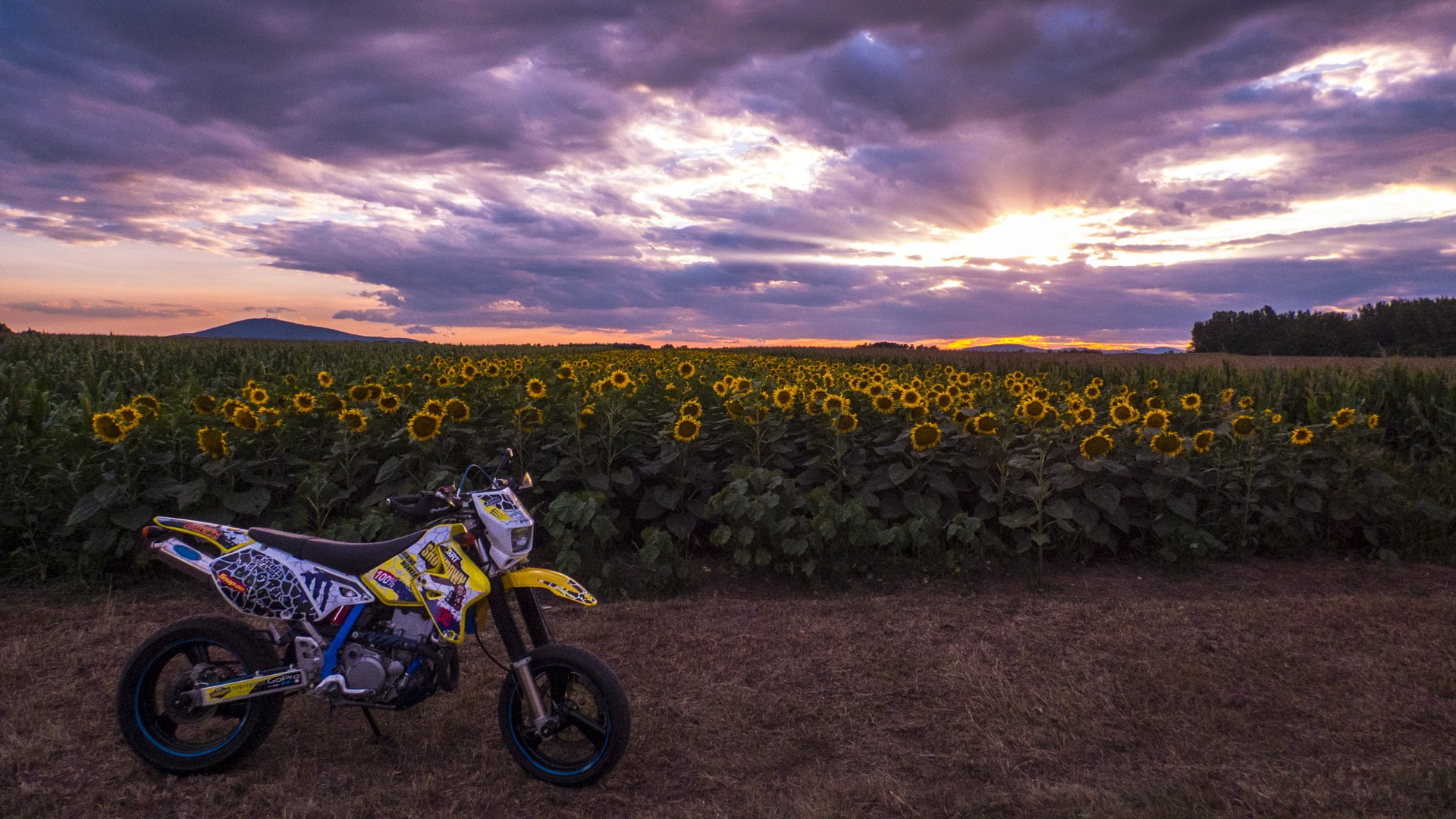 sunset, 1080P, Monster Energy, DRZ 400 SM, HD Wallpaper