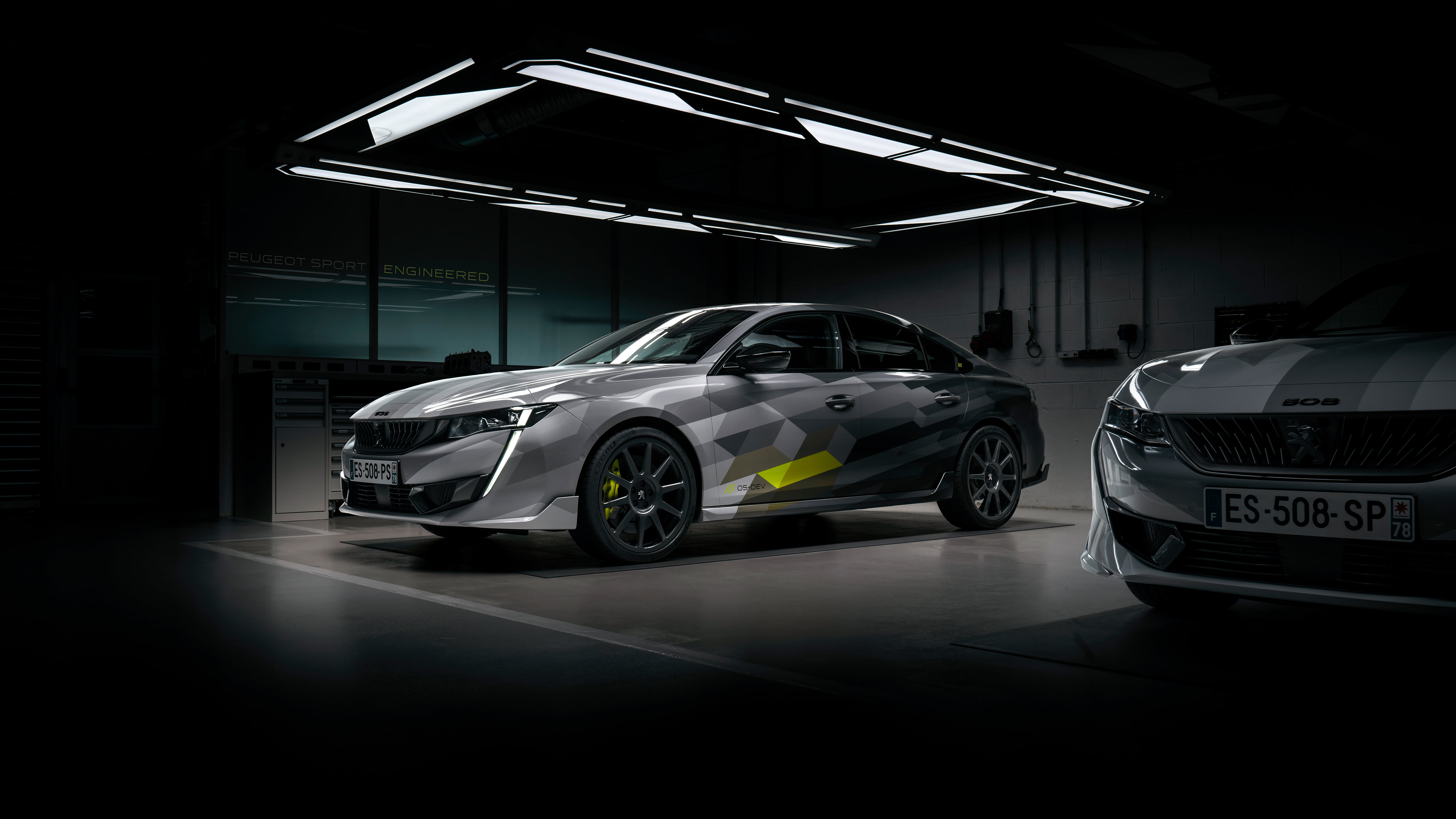 5K, car, spotlights, vehicle, Hybrid, Peugeot 508, low light, Garage, HD Wallpaper