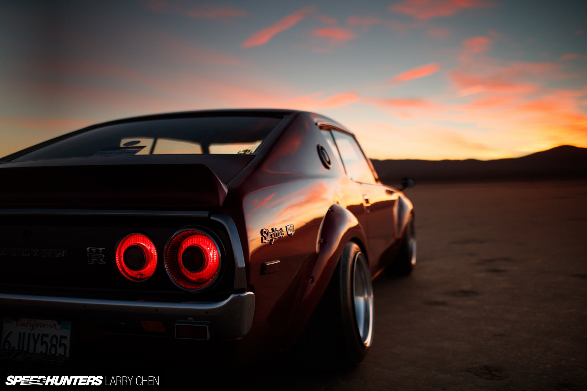 outdoors, wheel, maroon, sports car, road trip, motion, lights, motor vehicle, clouds, sky, orange color, the evening, mode of transportation, muscle, sunset, HD Wallpaper
