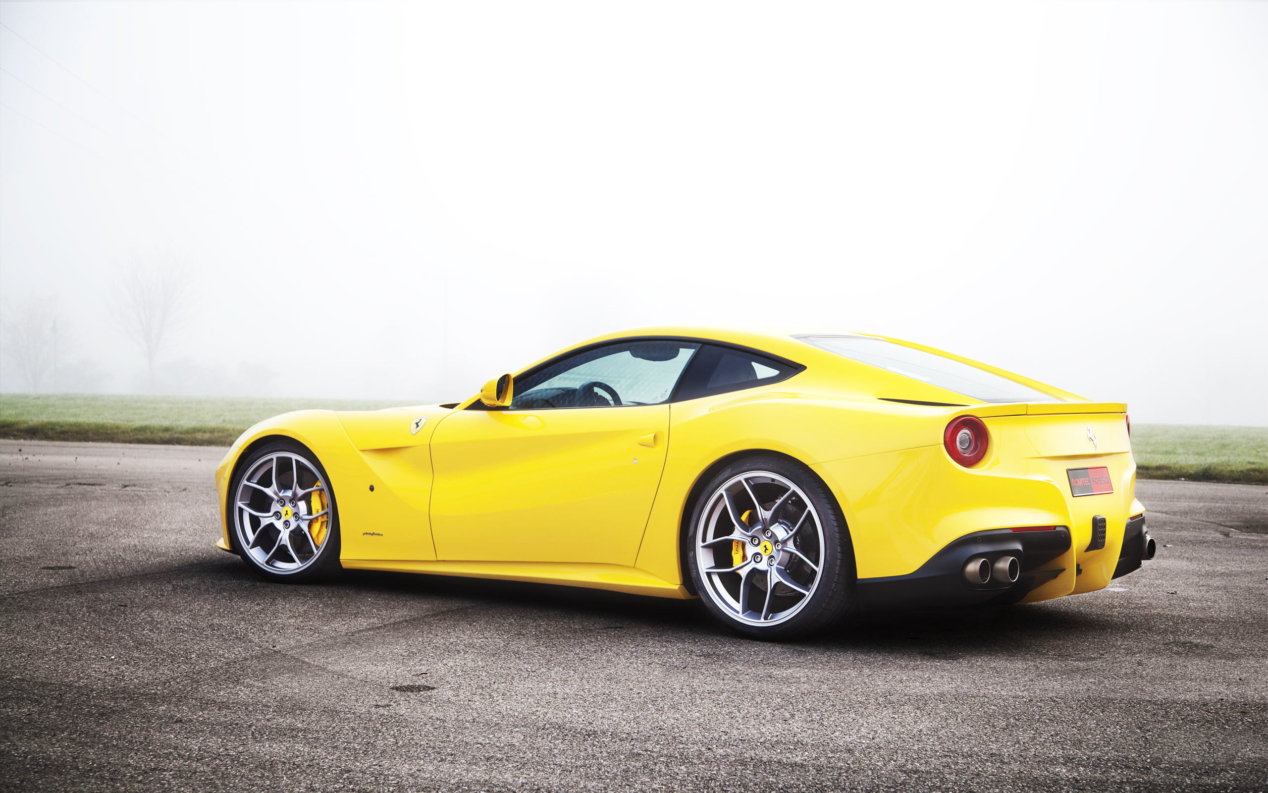 no people, city, Ferrari, taxi, car, outdoors, copy space, street, 2K, Sport, sports car, sports, day, Fog, personal land vehicle, road, shiny, F12, land vehicle, HD Wallpaper
