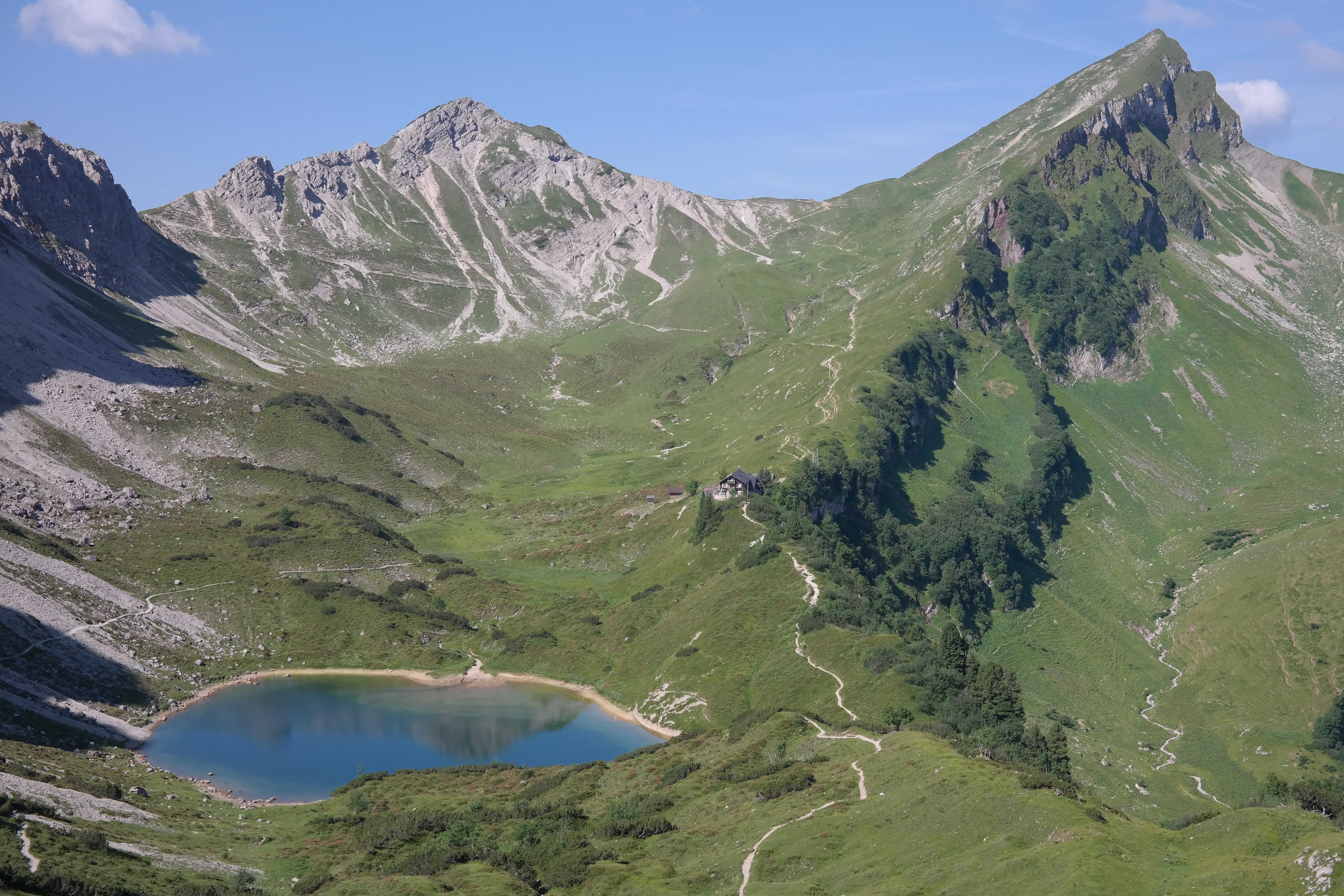 travel, beauty in nature, outdoors, allgäu alps, stone kar tip, scenics - nature, mountain range, travel destinations, environment, lake, pool, summer, HD Wallpaper