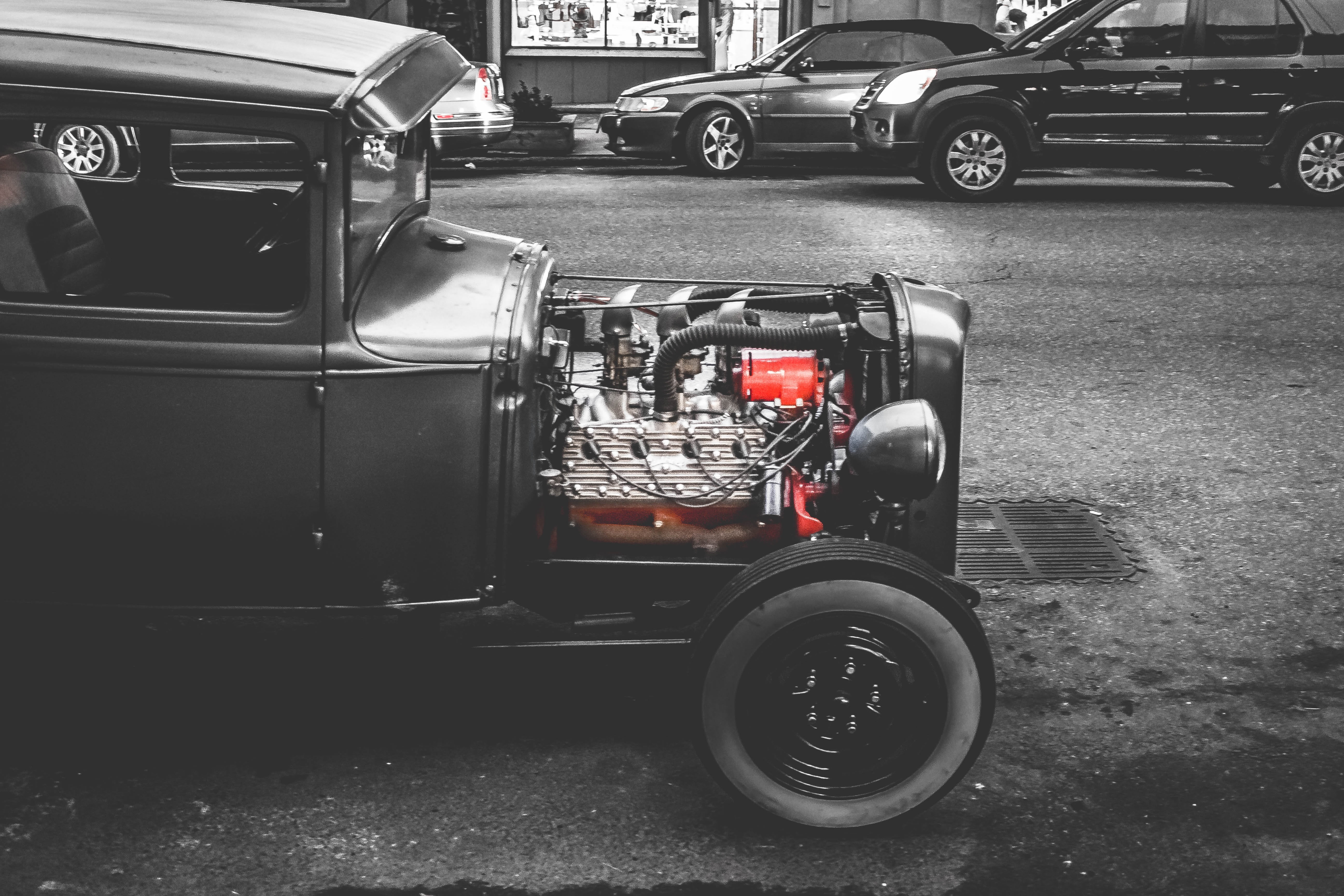truck, mode of transportation, semi-truck, day, headlight, road, motor vehicle, architecture, vintage, 5K, old, photo, travel, black and white, old-fashioned, HD Wallpaper