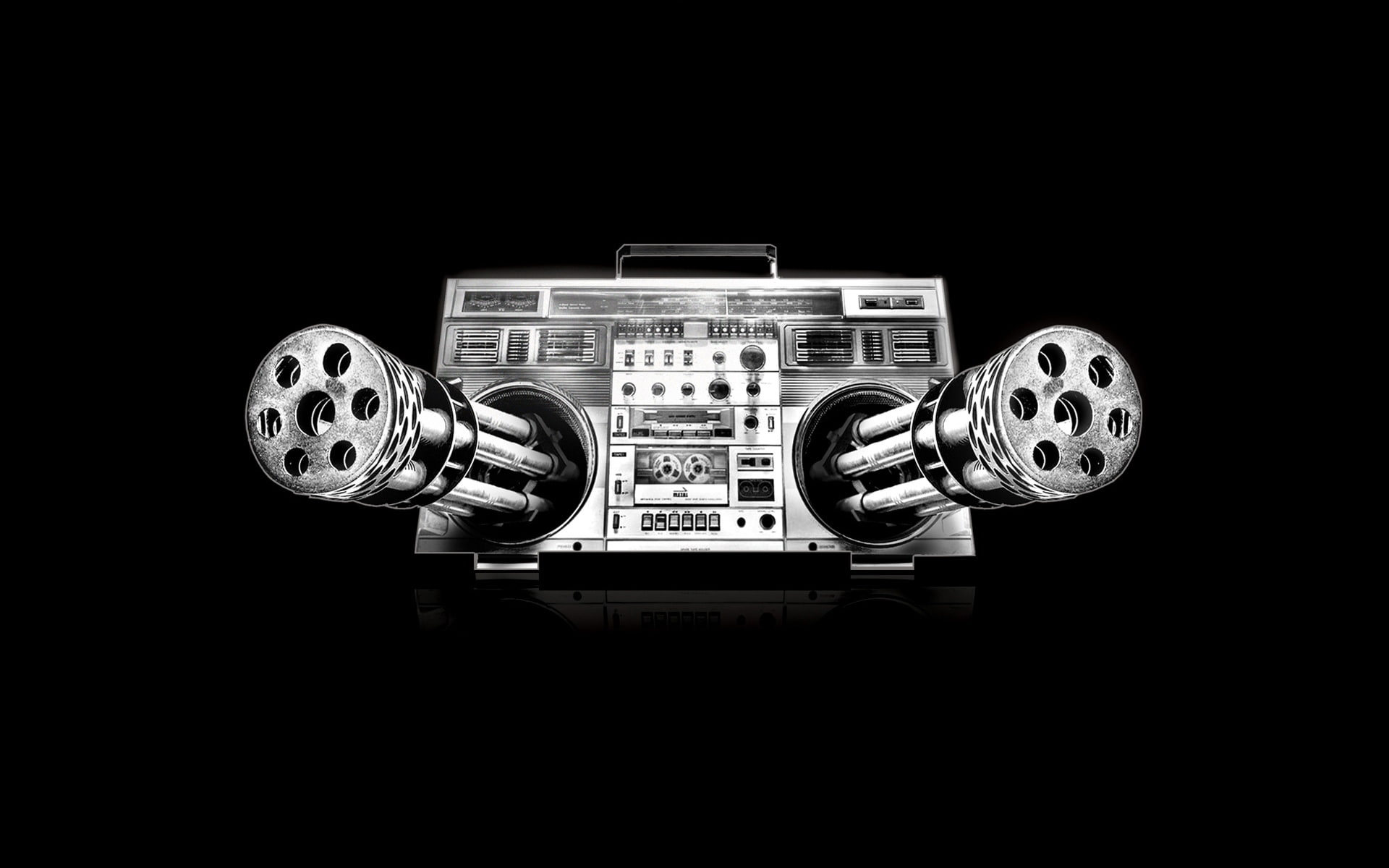 player, reflection, background, boombox, 1080P, weapon, HD Wallpaper