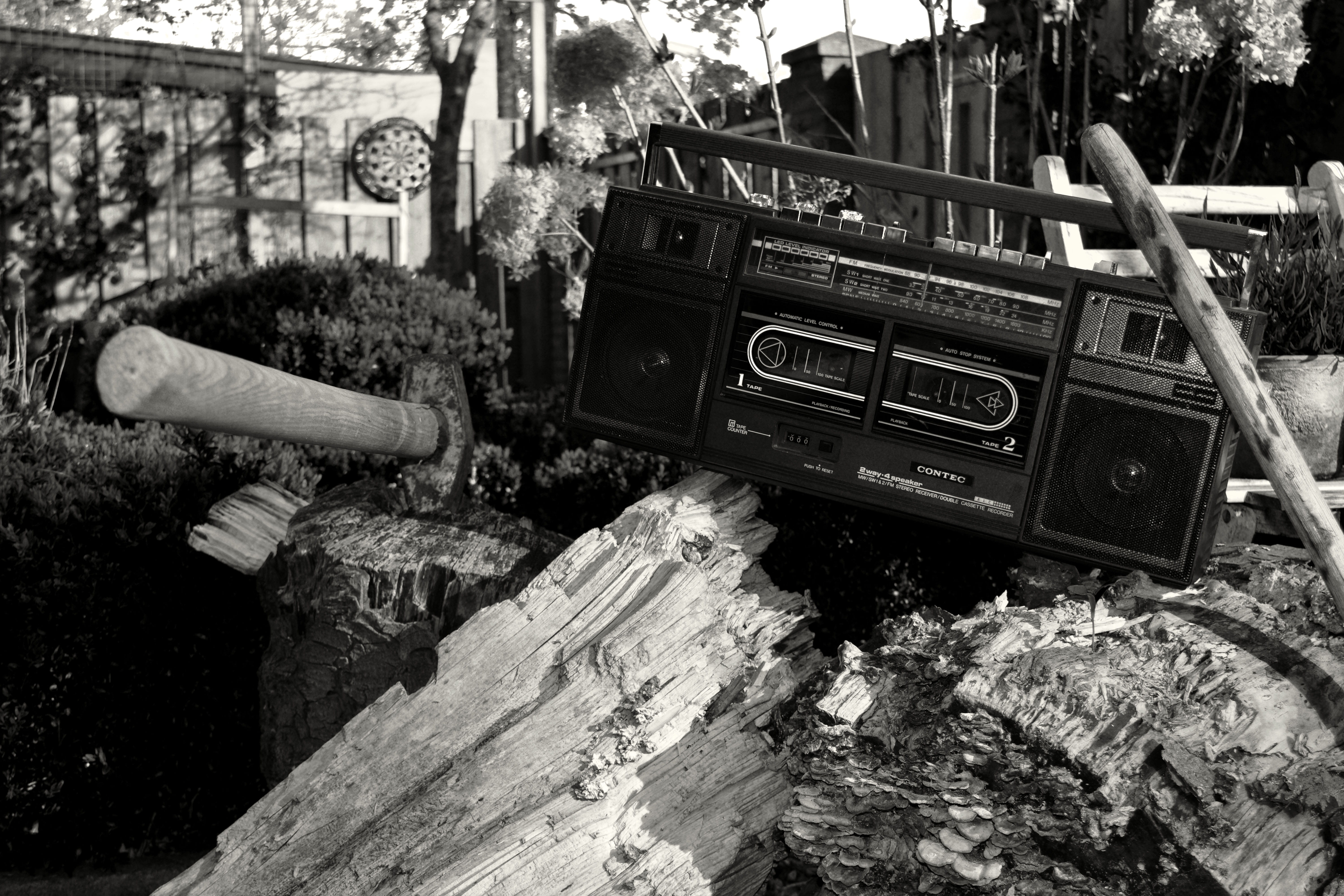 built structure, cassette player, run-down, wood - material, radio, day, plant, outdoors, nature, 5K, obsolete, land vehicle, mode of transportation, vintage, HD Wallpaper