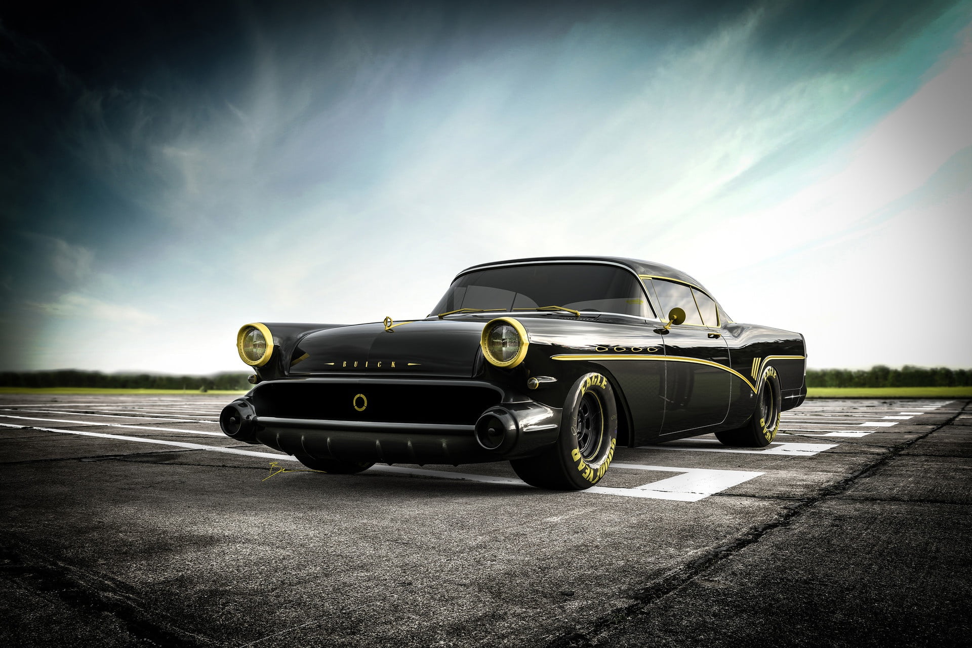 vintage car, stationary, transportation, outdoors, vehicle, luxury, 1080P, Buick, sky, mode of transportation, Buick Roadmaster, speed, day, no people, HD Wallpaper