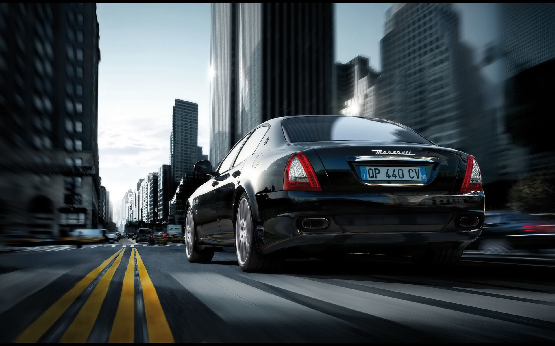 architecture, city, street, Maserati, mode of transportation, land vehicle, motion, transportation, travel, sky, on the move, outdoors, road, built structure, HD Wallpaper