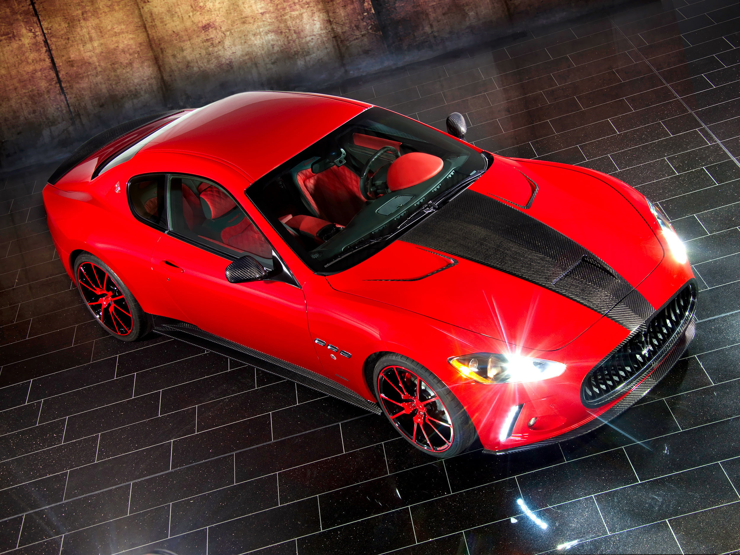 indoors, concept Car, transportation, auto, car, modern, stationary, turismo, mode of Transport, city, red, shiny, street, wheel, motor Vehicle, high angle view, HD Wallpaper
