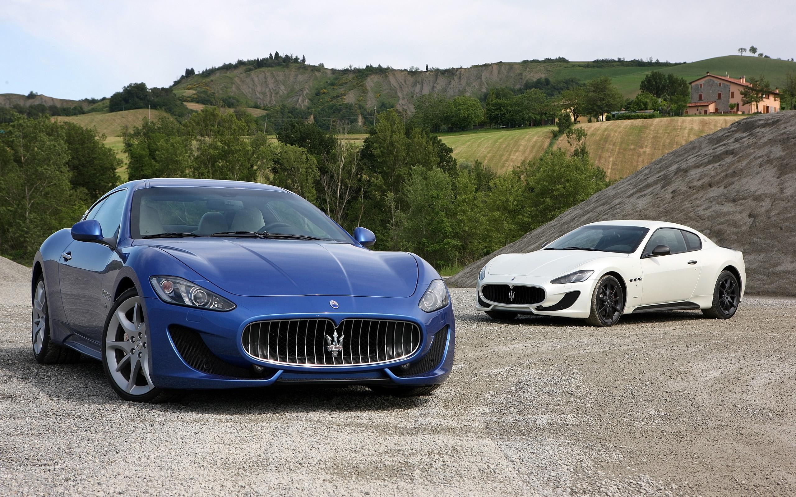 cars, blue, granturismo, 2014, coup, sport, white, 2K, maserati, duo, HD Wallpaper