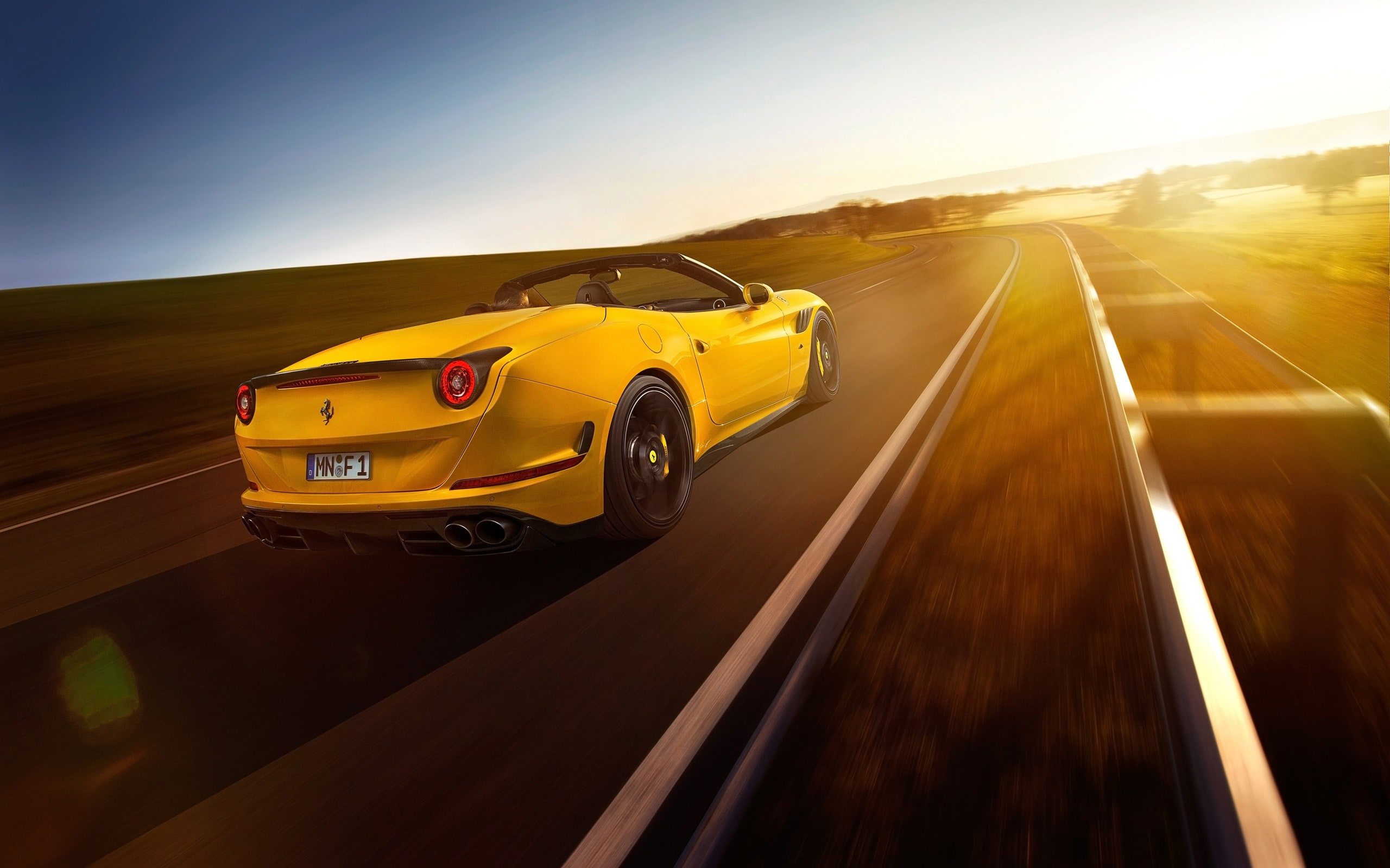 Novitec Rosso, car, Ferrari California T, road, 2K, sunset, HD Wallpaper