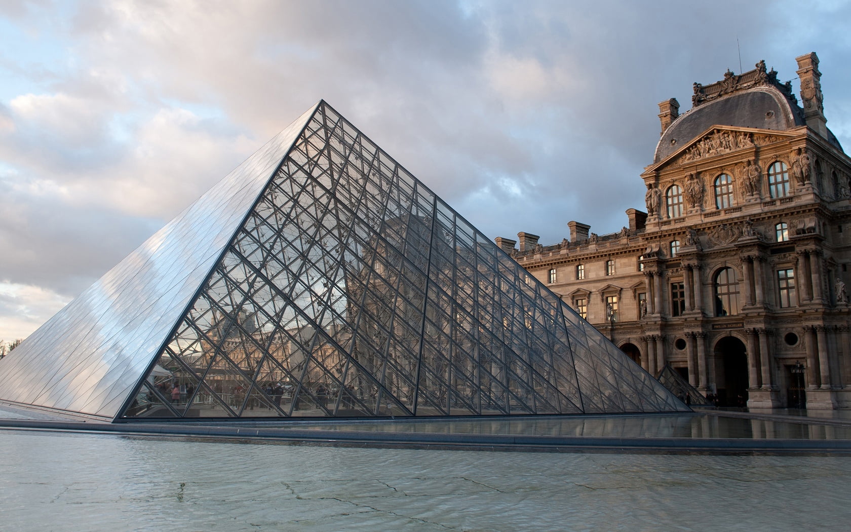 cloud - Sky, water, travel, louvre, paris, building Exterior, 720P, office Building, glass - Material, cathedral, pyramid shape, the past, british Culture, HD Wallpaper