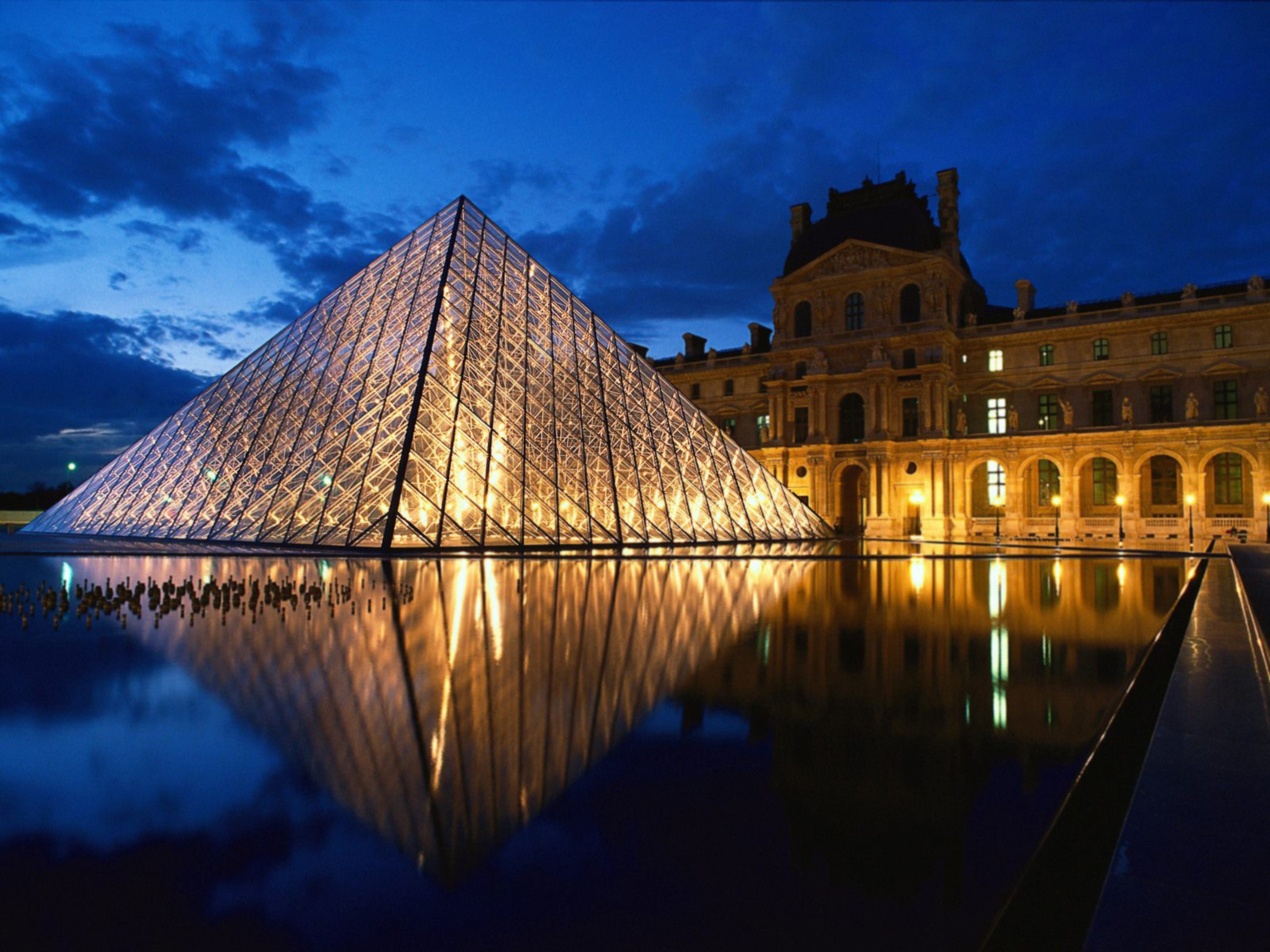 france, louvre, 4K, city, pyramid, museum, glass, europe, paris, night, HD Wallpaper