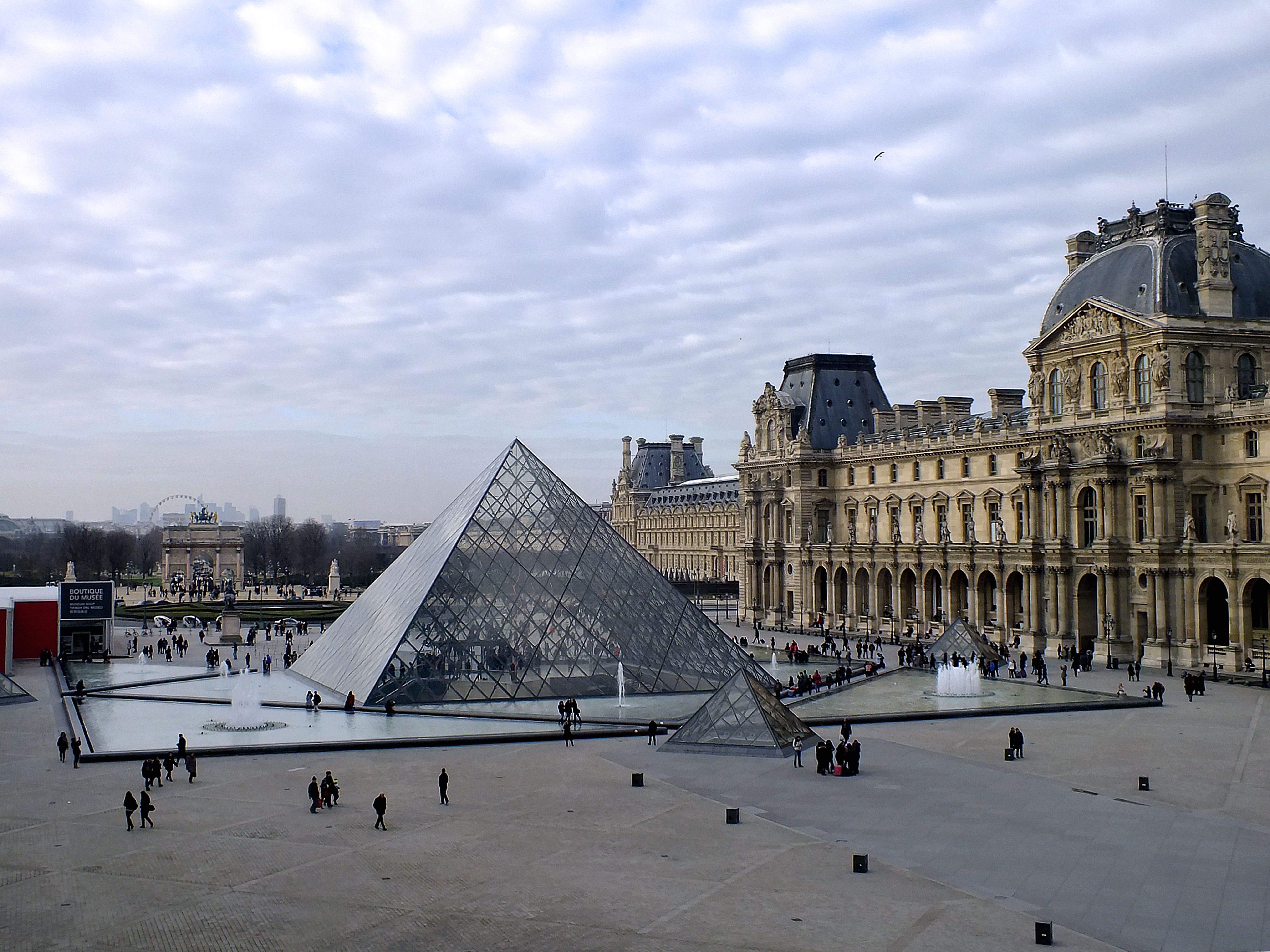 building exterior, city, 5K, group of people, louvre museum, facade, brown, incidental people, beside, square, travel destinations, cloud - sky, history, HD Wallpaper