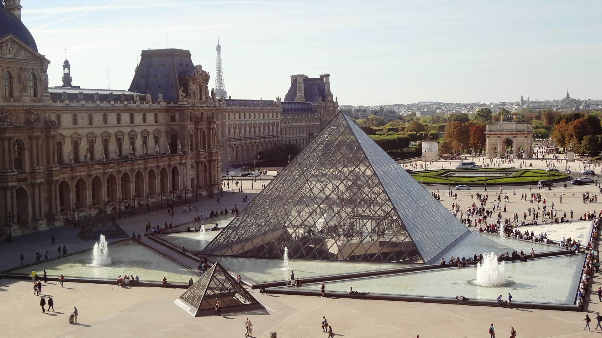louvre, transportation, built structure, tourism, pyramid, building exterior, famous Place, architecture, cityscape, travel destinations, paris, urban Scene, HD Wallpaper